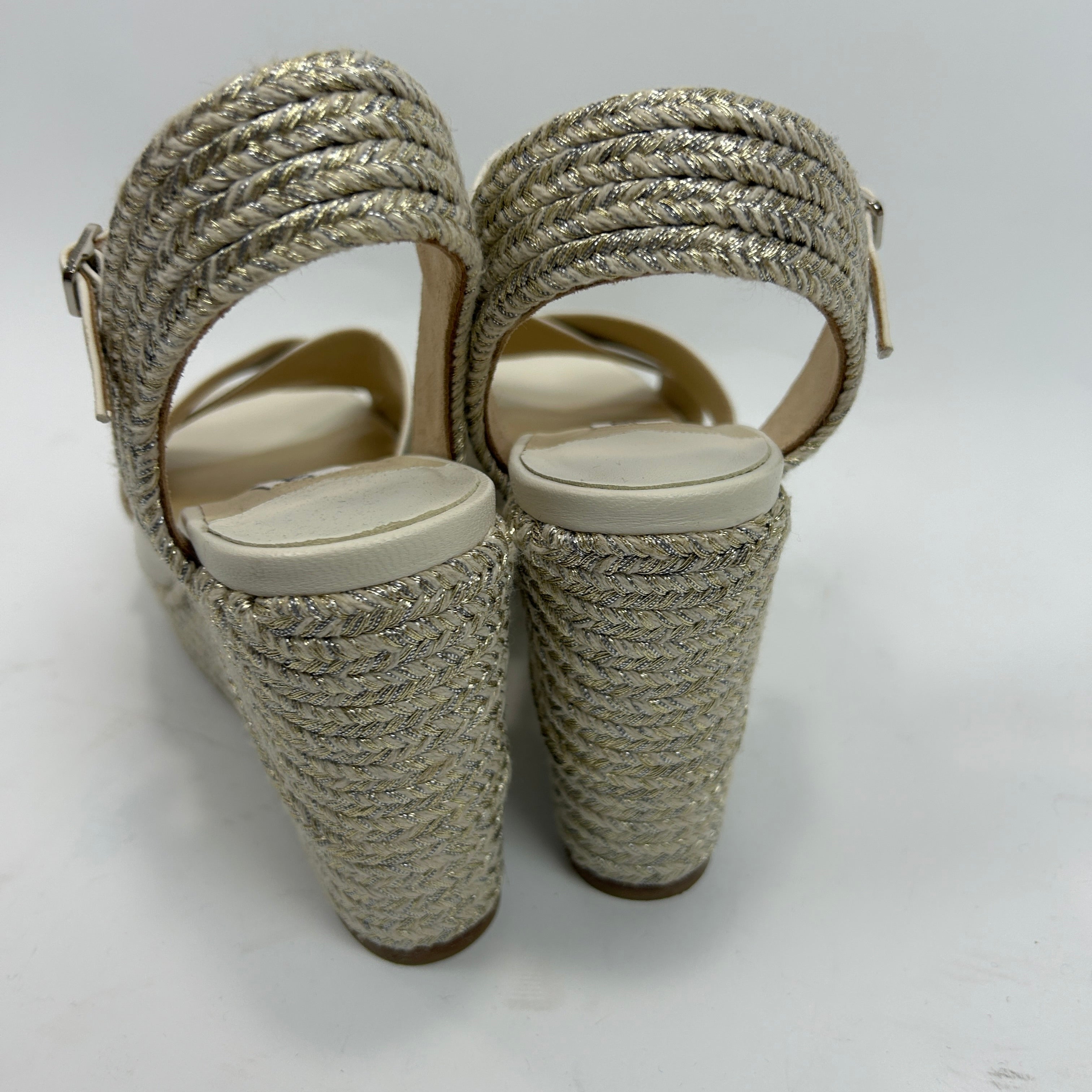 Jimmy Choo Ivory & Gold Espadrille Wedge Sandals 38