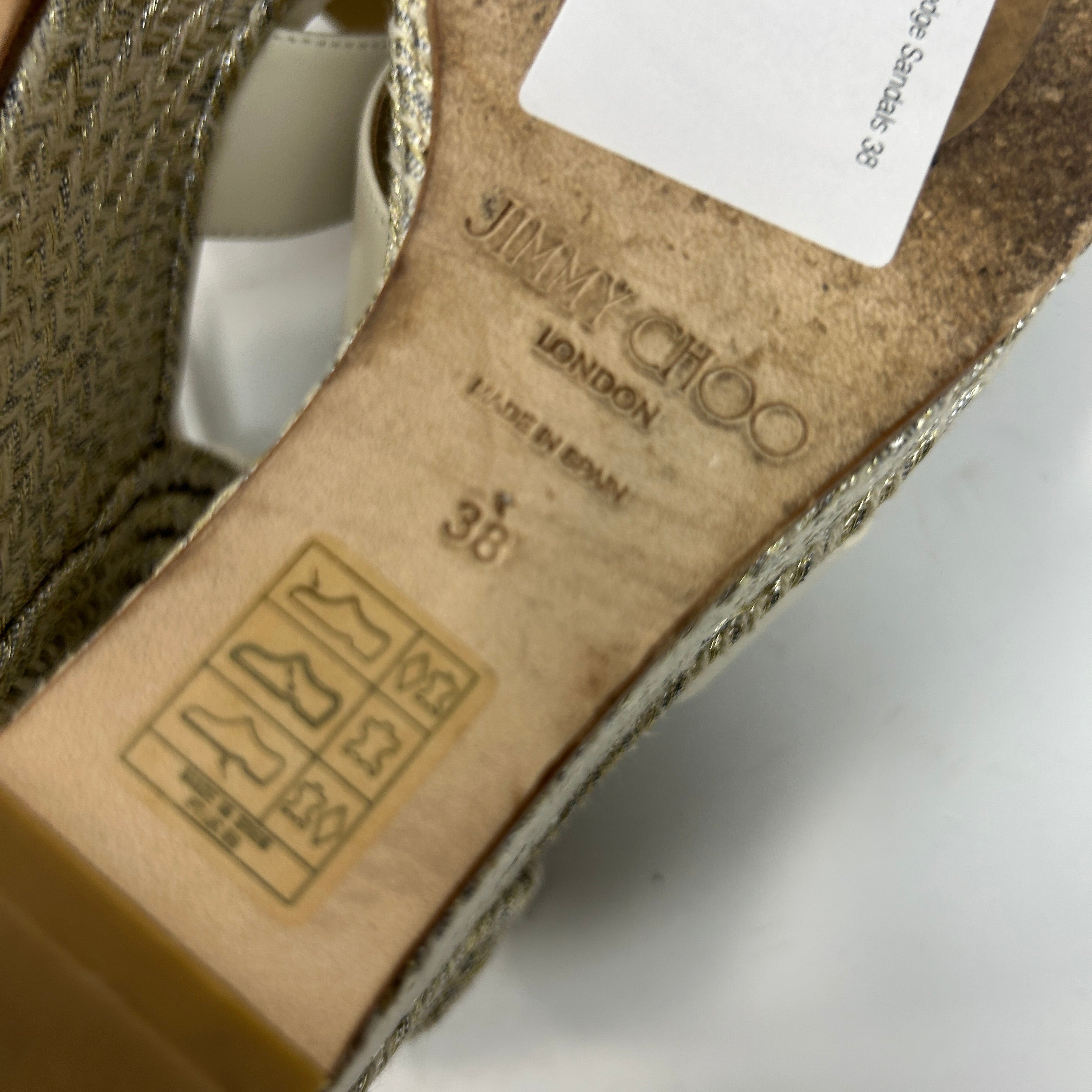 Jimmy Choo Ivory & Gold Espadrille Wedge Sandals 38