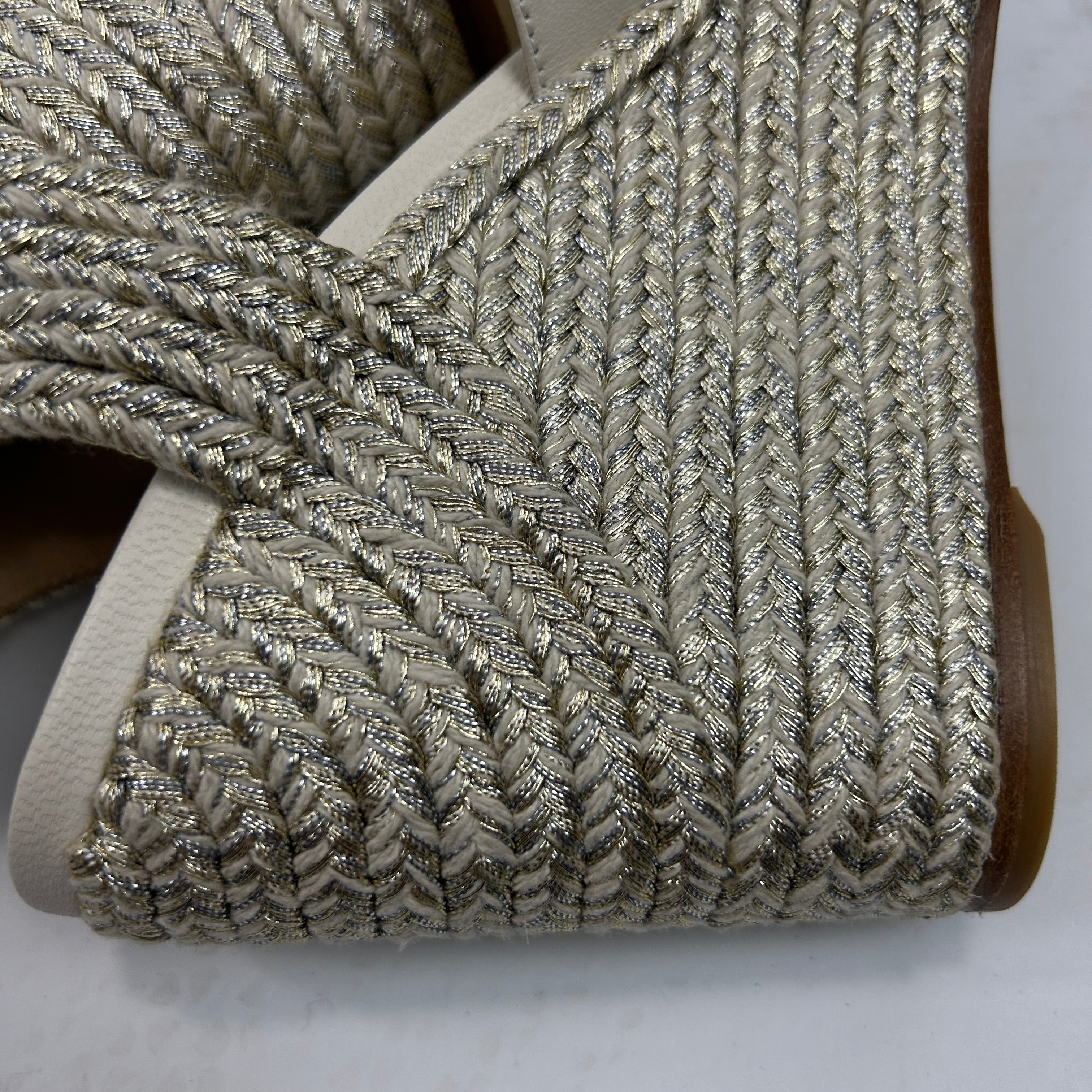 Jimmy Choo Ivory & Gold Espadrille Wedge Sandals 38