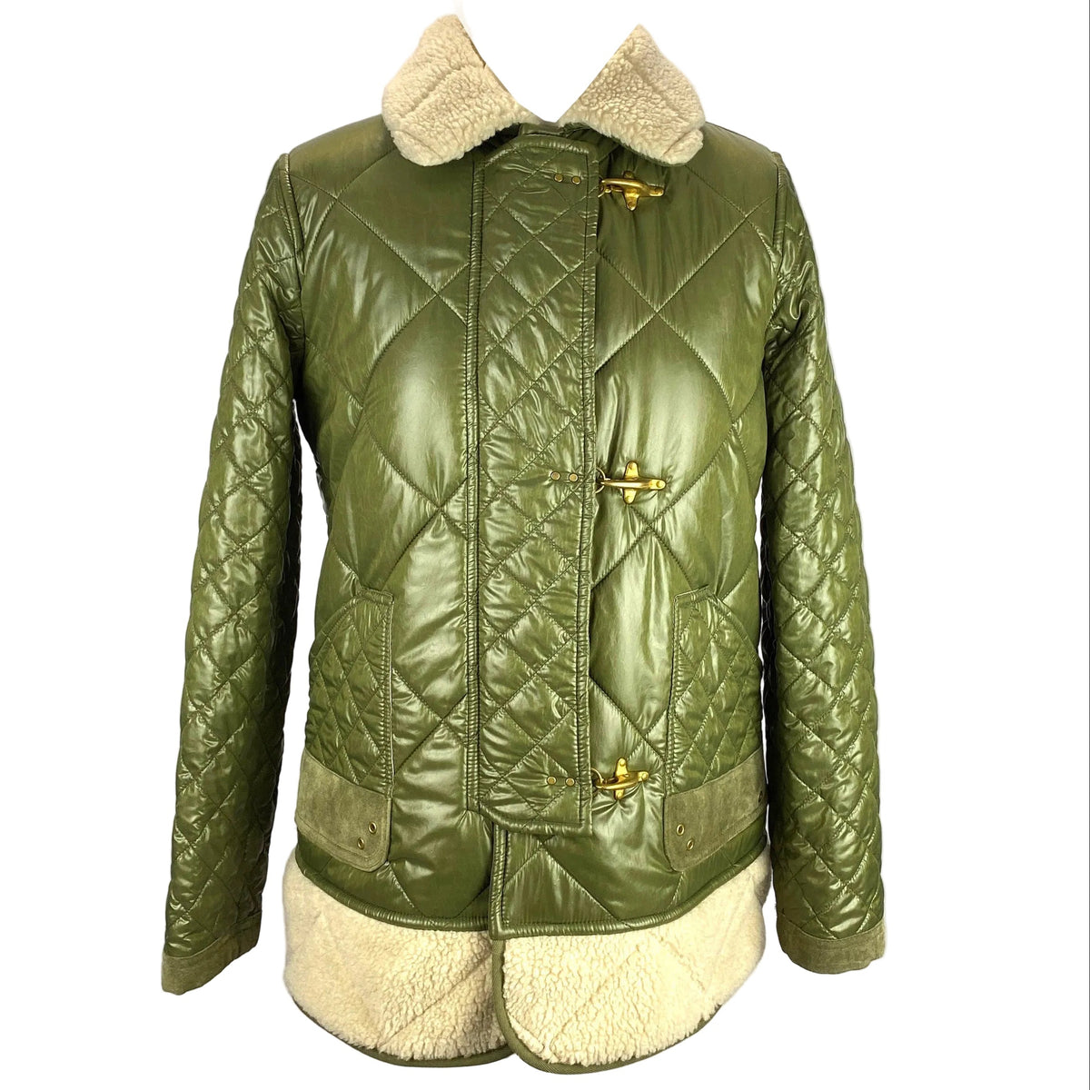 Fay £1100 Sage Quilted Toggle Coat S