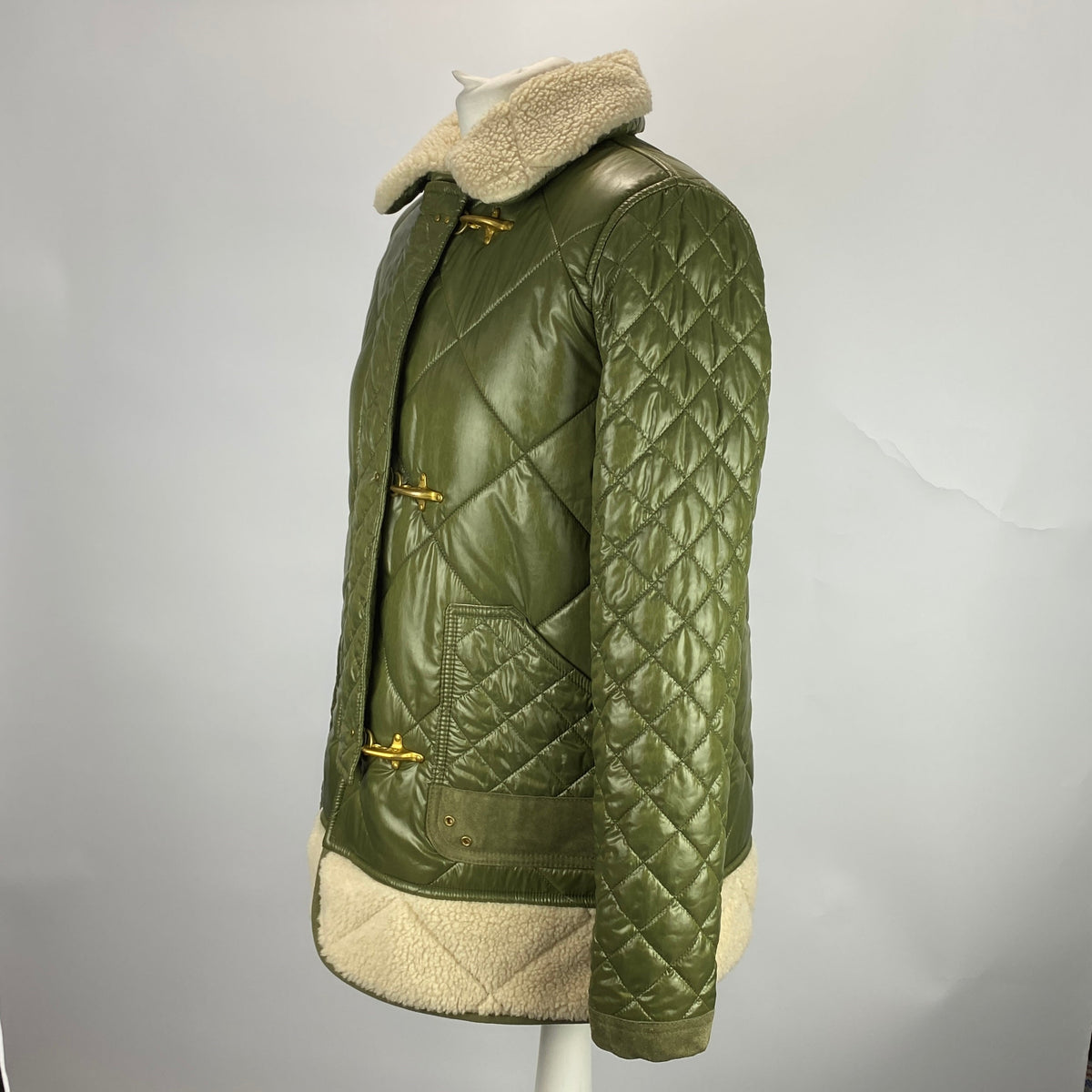 Fay £1100 Sage Quilted Toggle Coat S