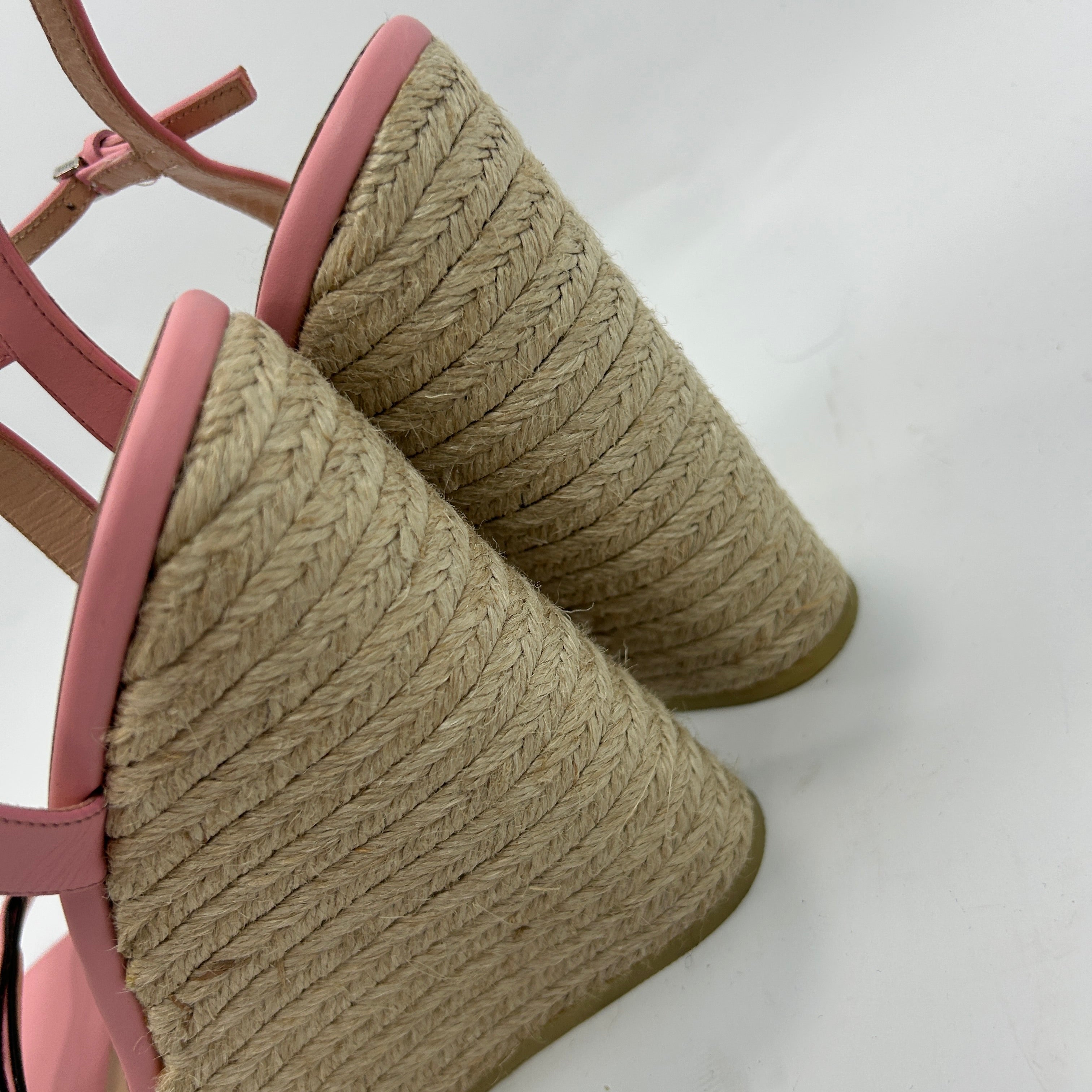 Gucci Baby Pink GG Espadrille Wedge Sandals 38