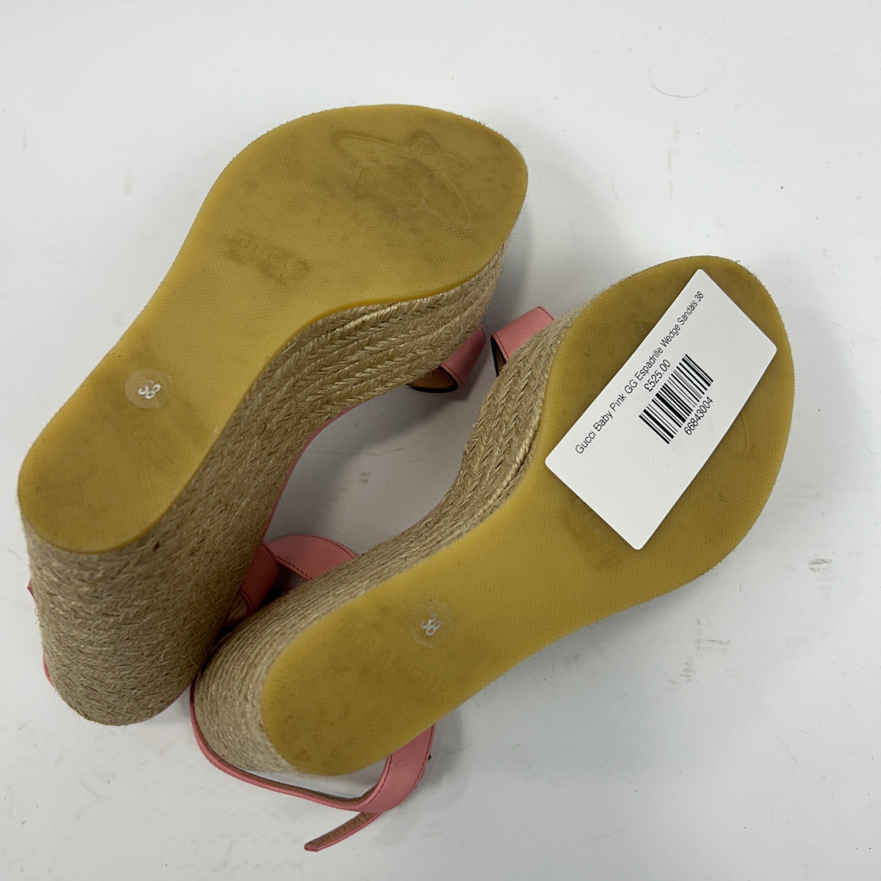 Gucci Baby Pink GG Espadrille Wedge Sandals 38
