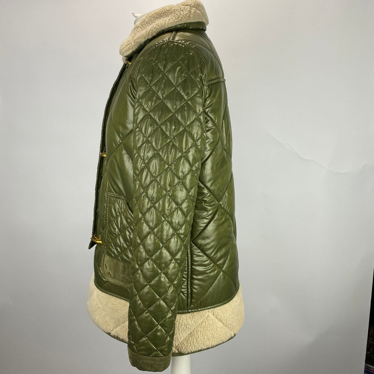 Fay £1100 Sage Quilted Toggle Coat S