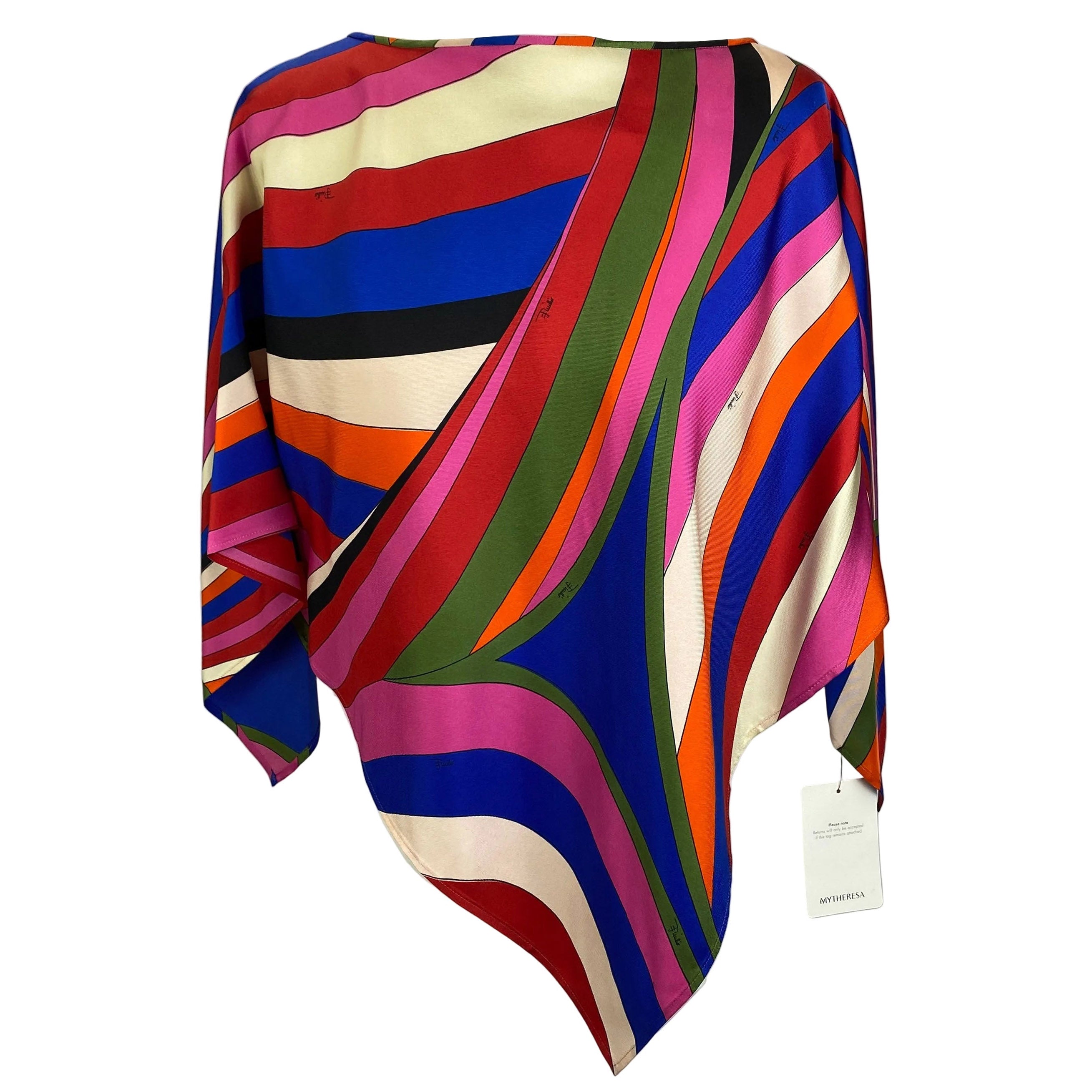 Emilio Pucci New £735 Stripe Silk Faille Handkerchief Top O/S