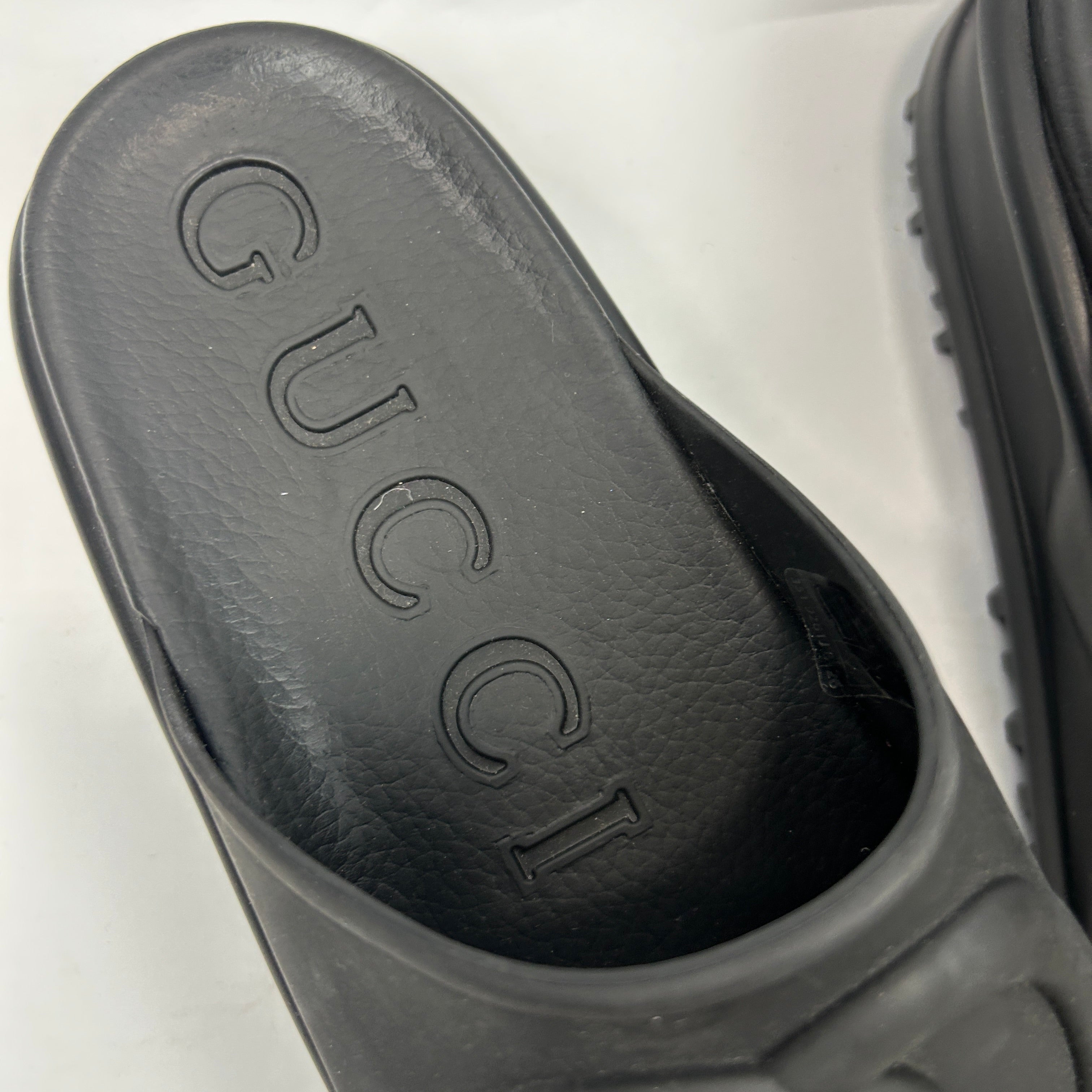 Gucci New Black Rubber GG Slides 38