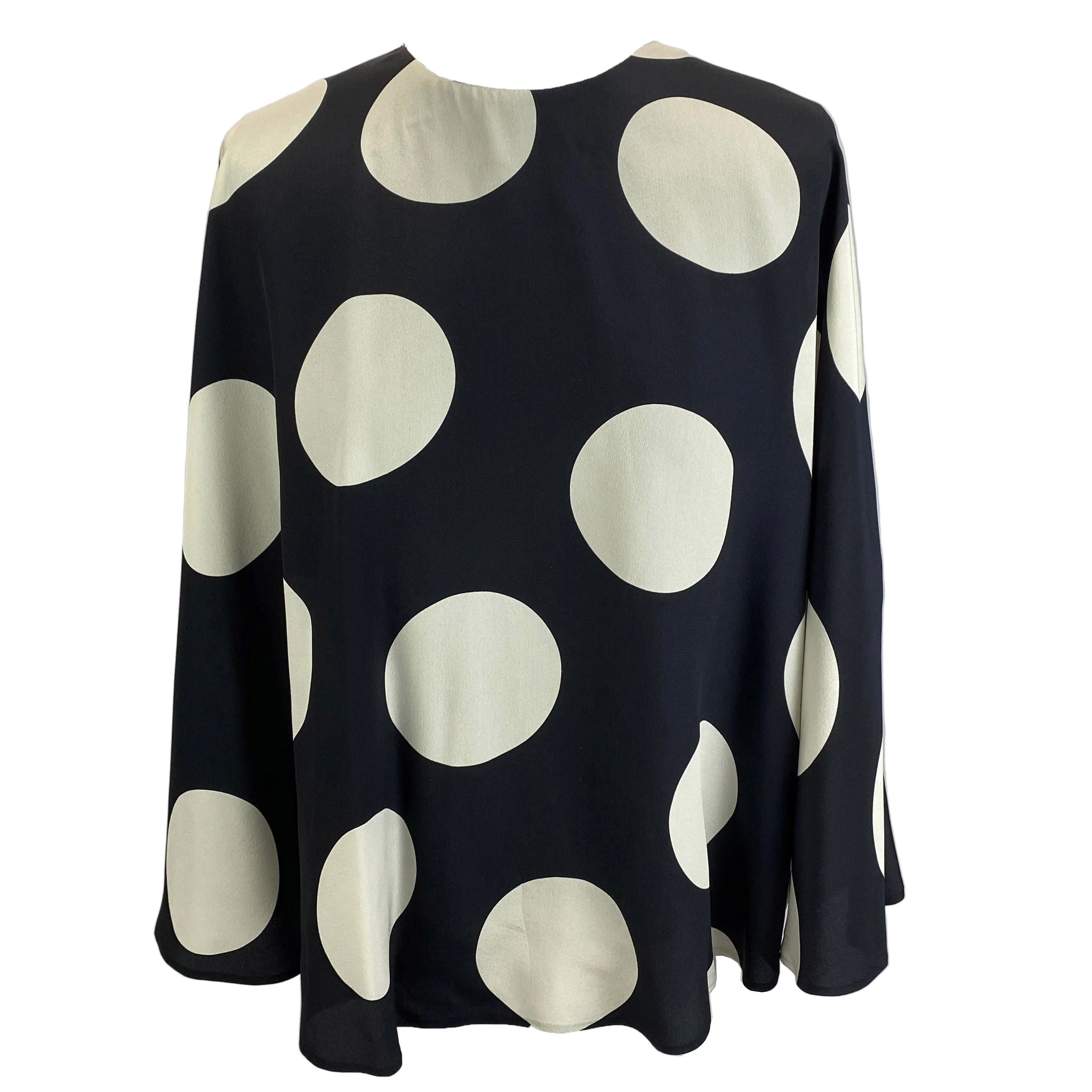 Valentino £1200 Black & Ivory Polka Dot Silk Cape Blouse L
