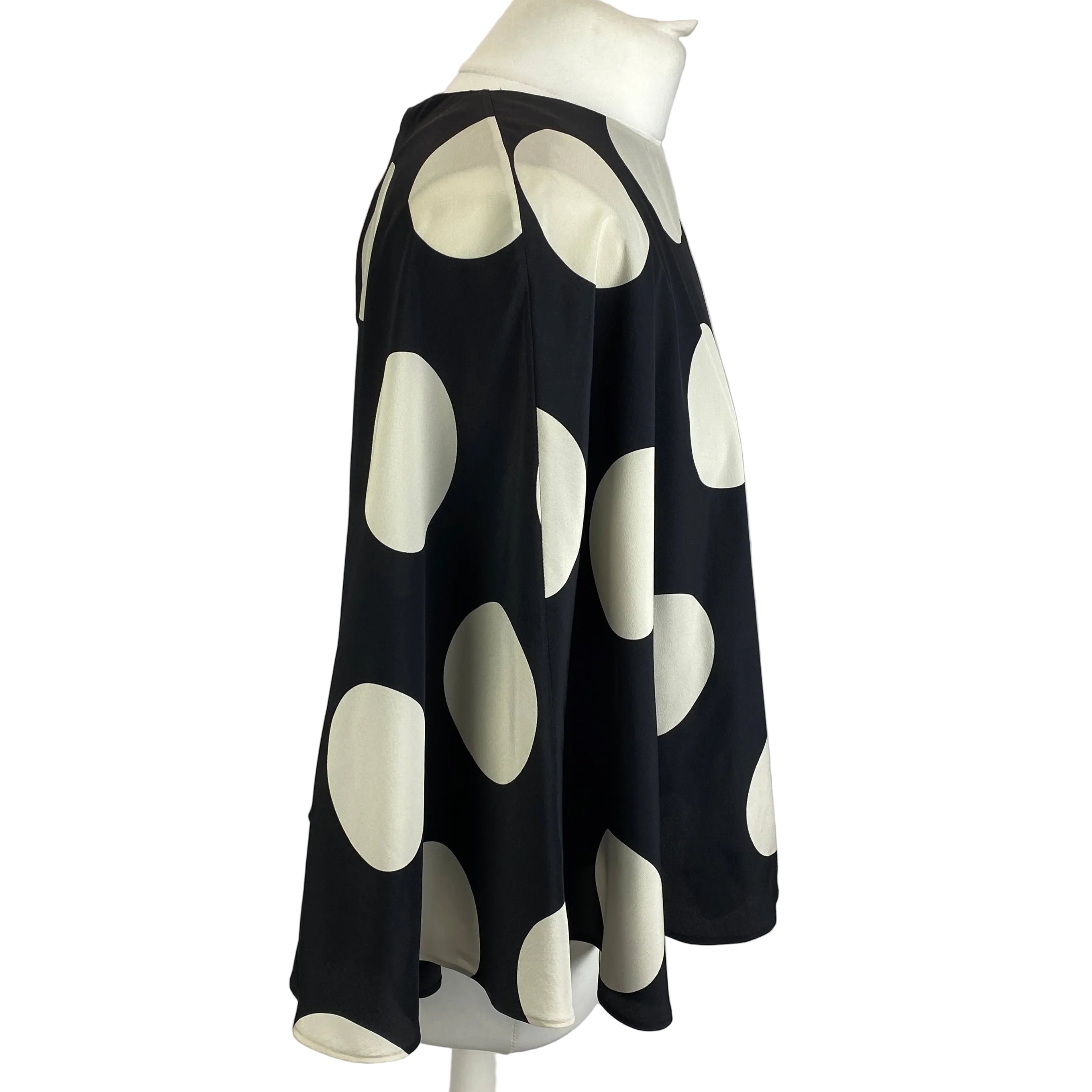 Valentino £1200 Black & Ivory Polka Dot Silk Cape Blouse L