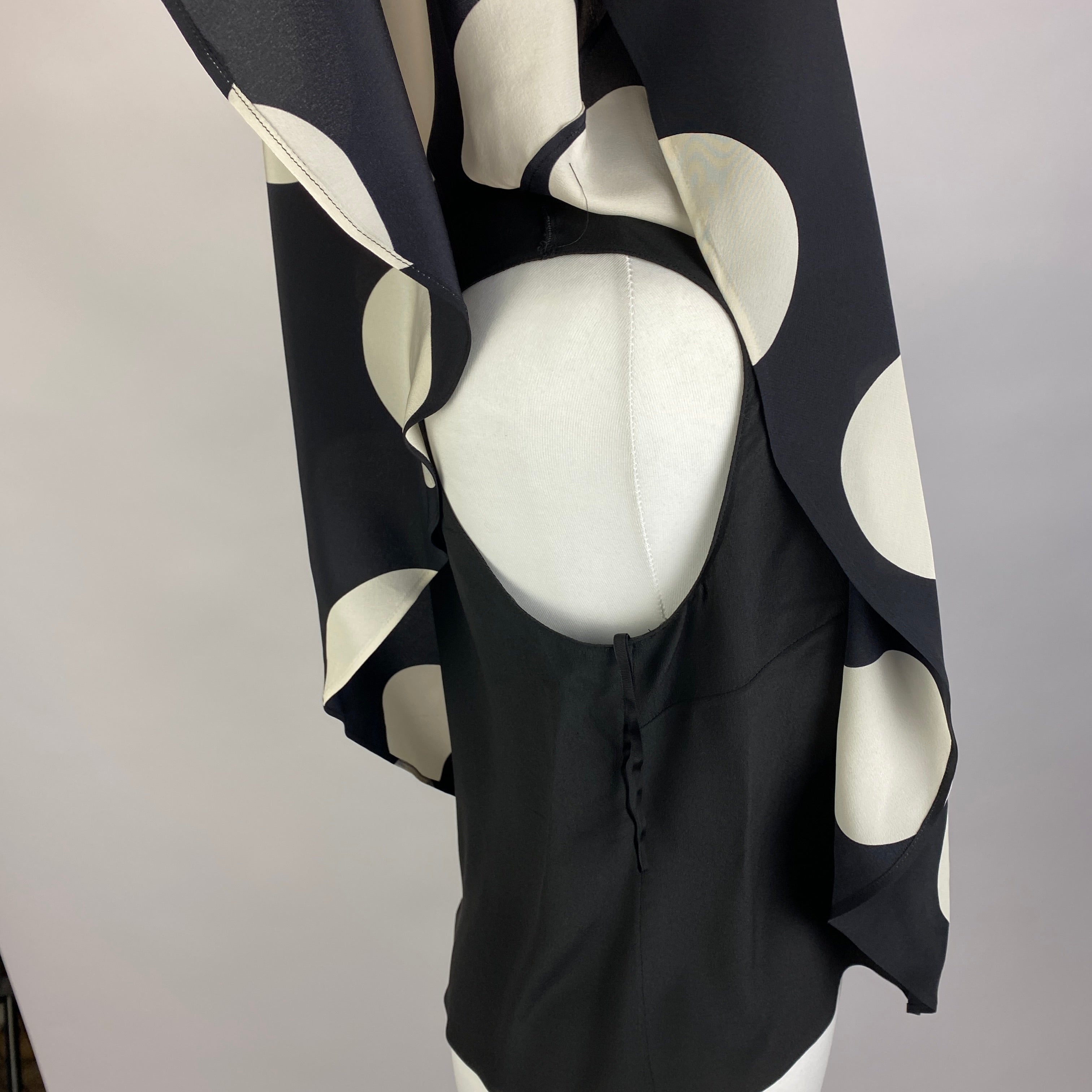 Valentino £1200 Black & Ivory Polka Dot Silk Cape Blouse L