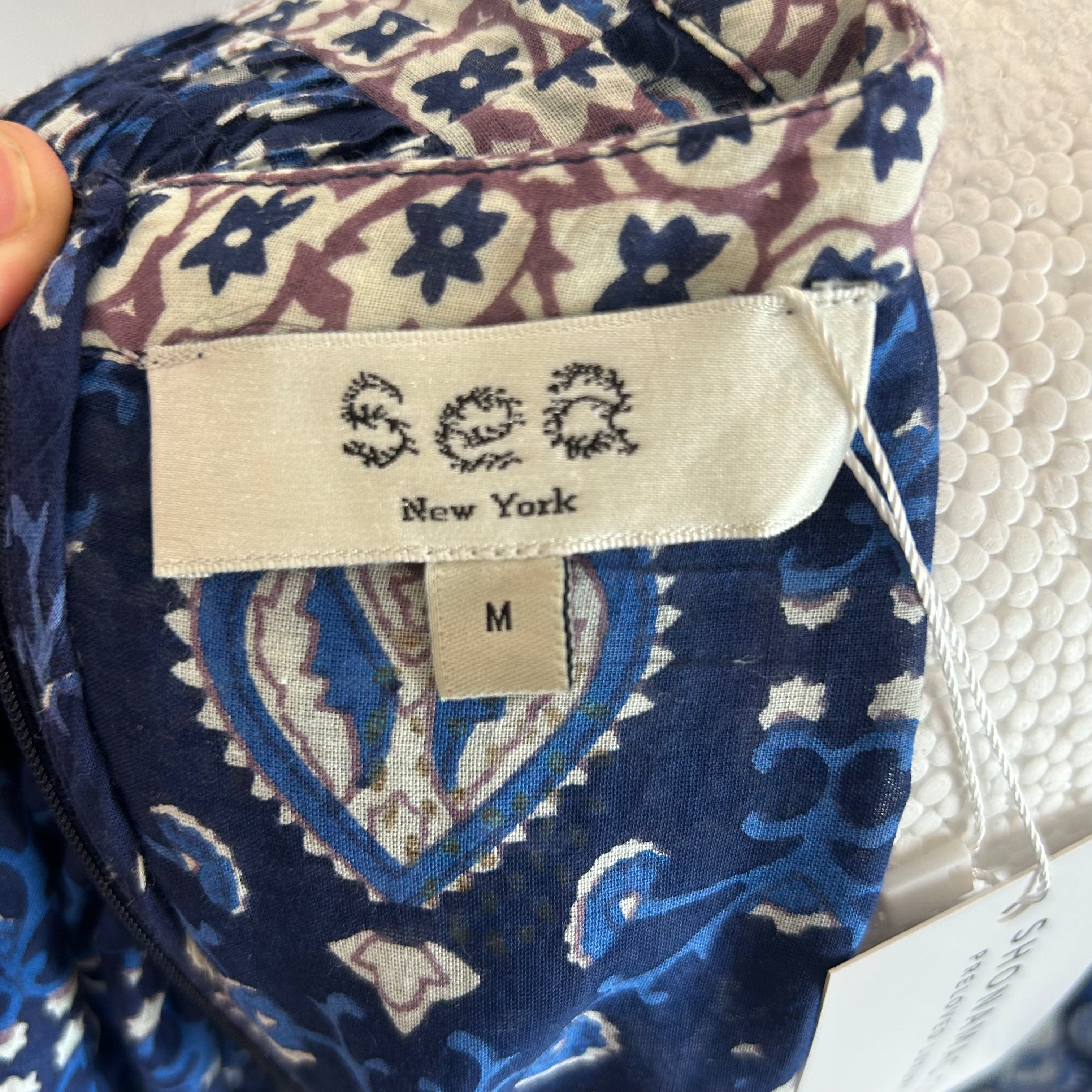 Sea New York Blue Print Balloon Sleeve Maxi Dress S