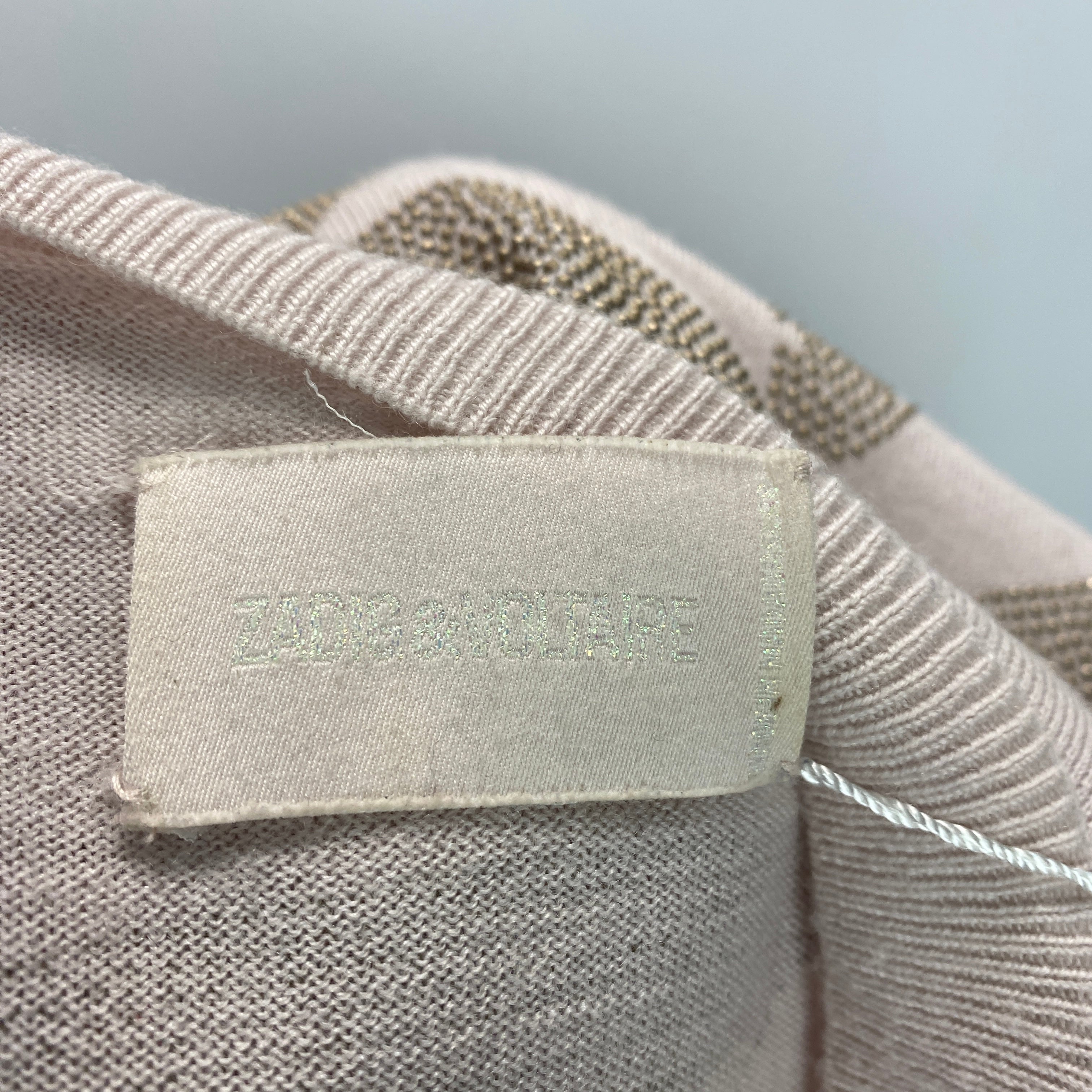 Zadig & Voltaire Nude Pink Happy Skull Embellished Sweater S