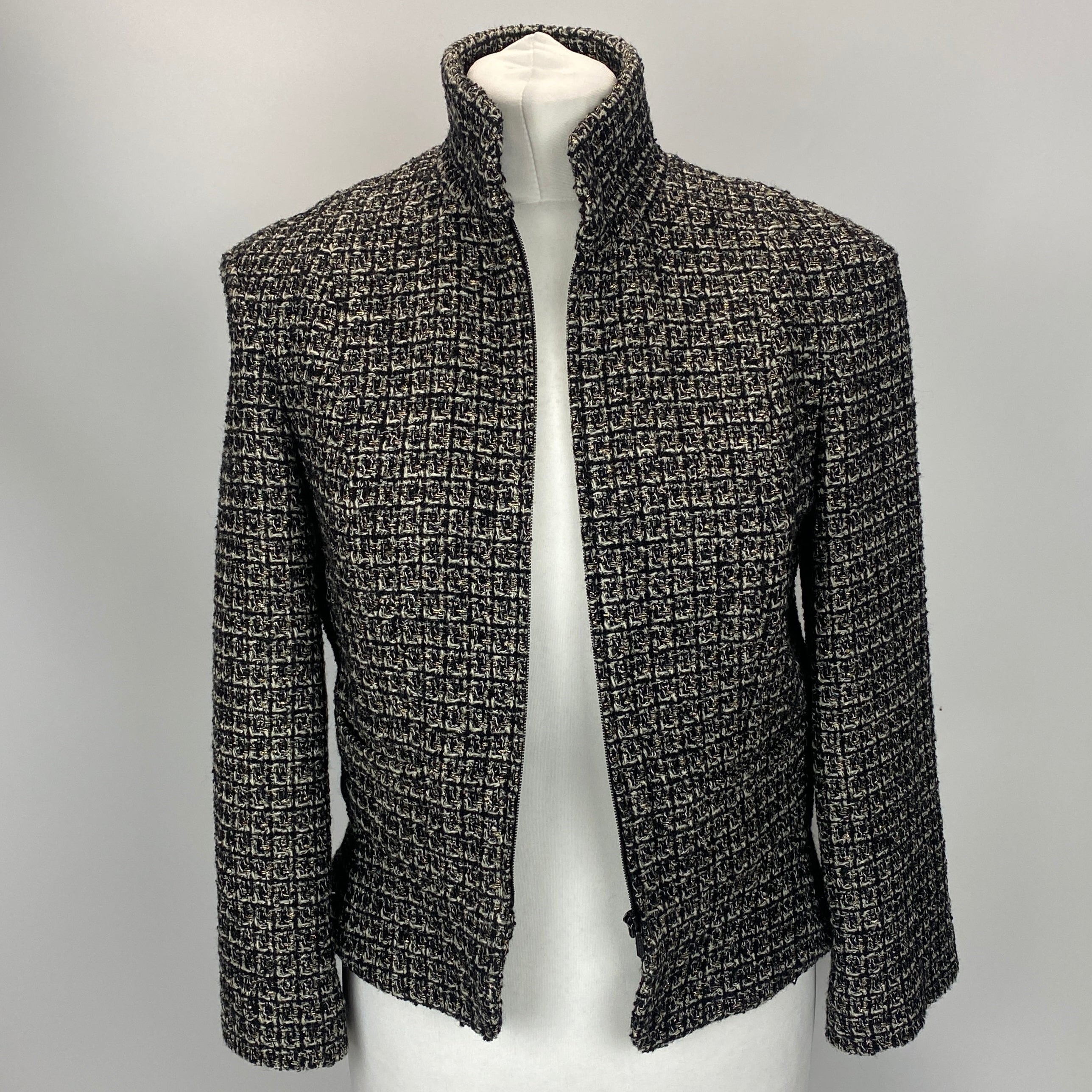 Chanel Monochrome & Gold Tweed Zippered Jacket XXS/XS