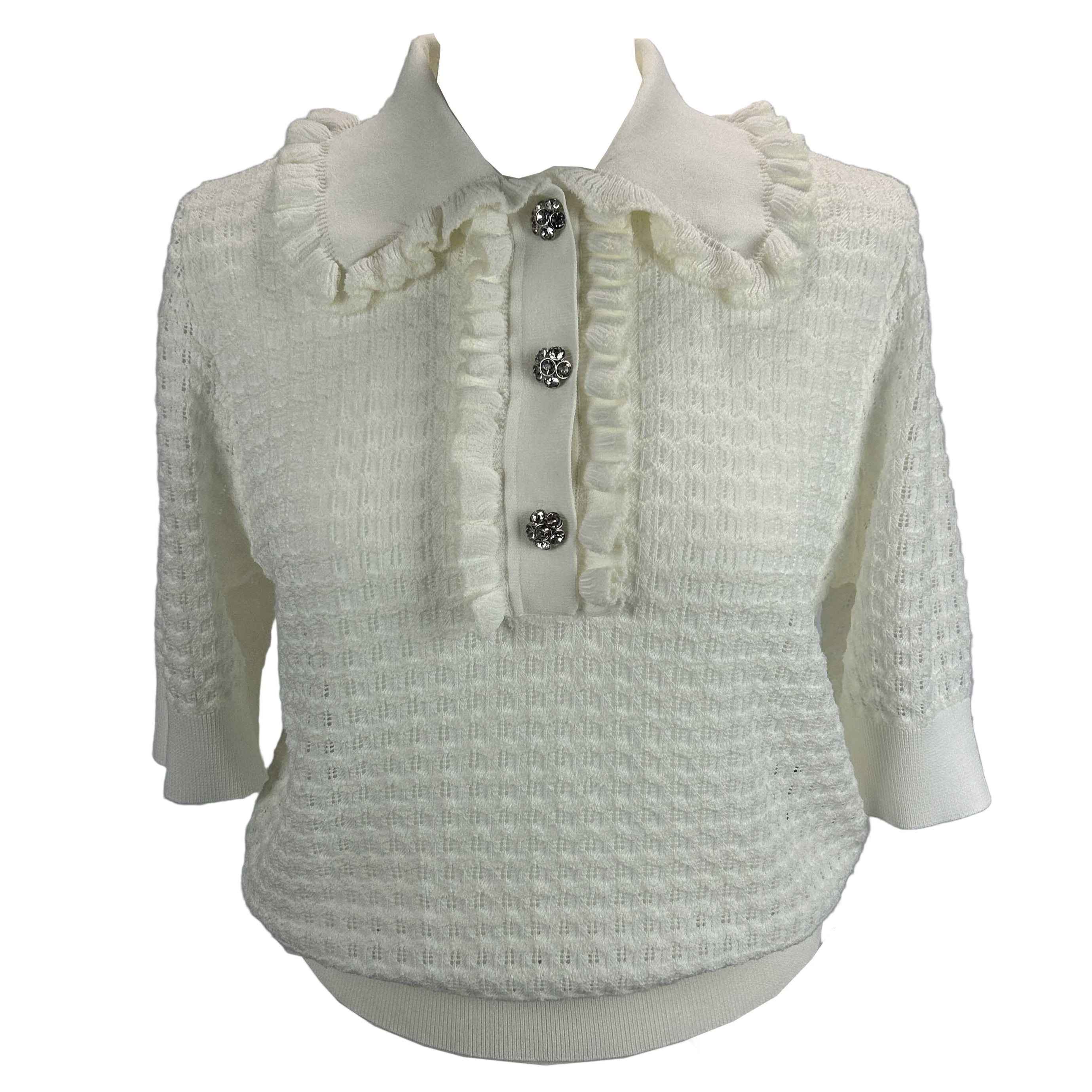 Essentiel Antwerp New Ecru Fancy Knit Polo Top S/M