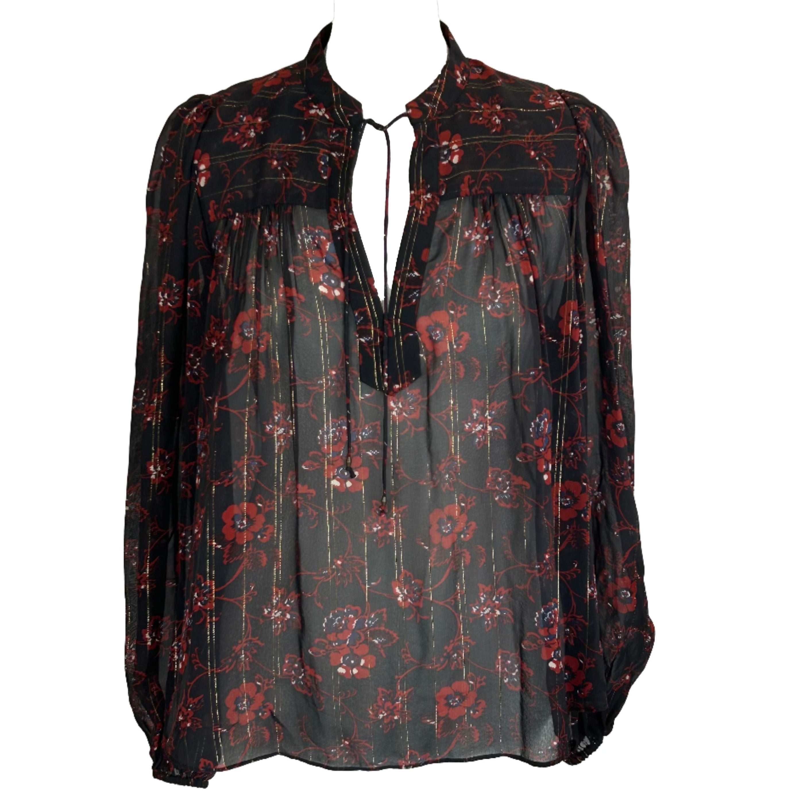 Ulla Johnson Black Red & Gold Floral Blouse S