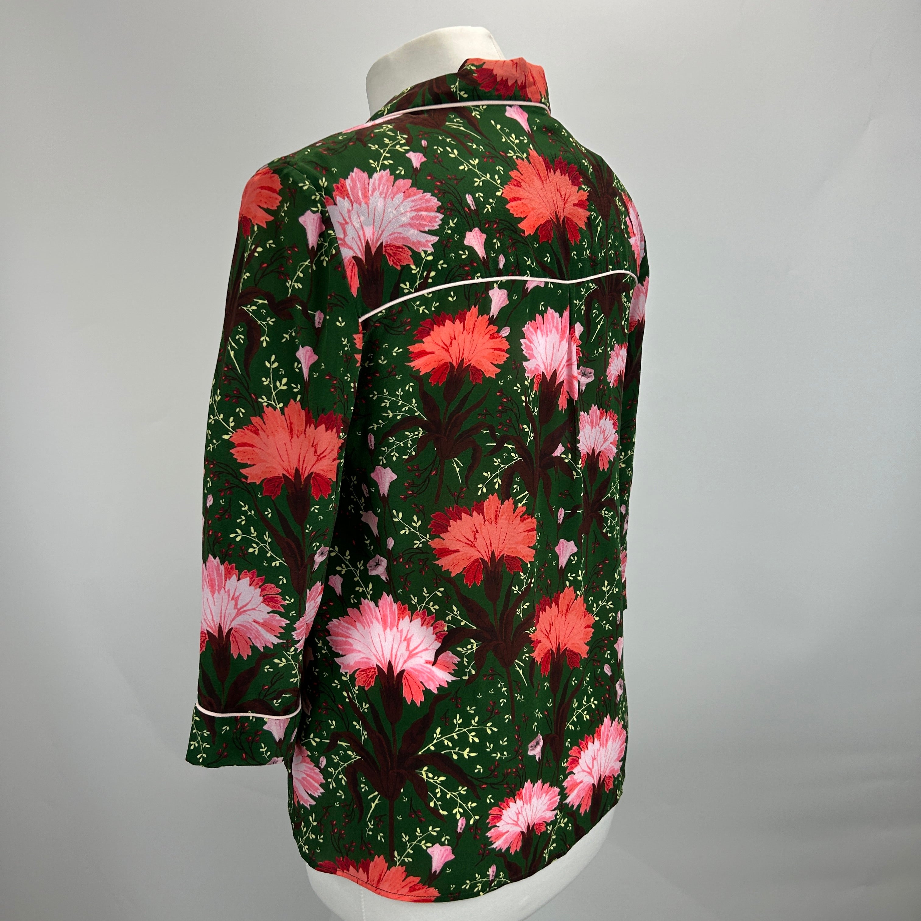 Erdem New Forest Green Floral Silk Ray Shirt XS