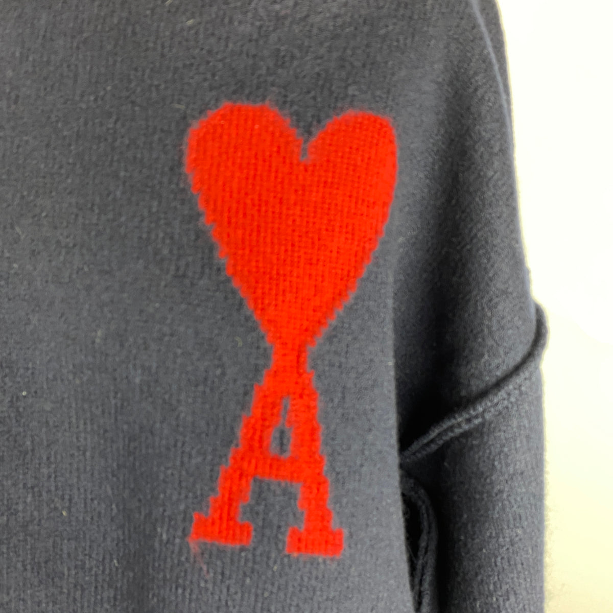 Ami Paris £375 Navy Thick Wool Ace of Hearts Sweater M