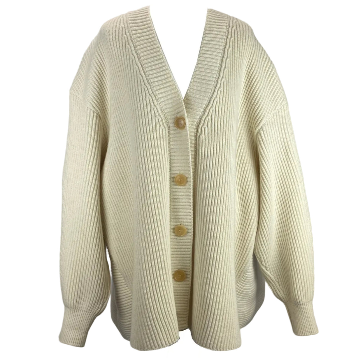 Alaia £2200 Cream Wool & Cashmere Chunky Rib Knit Cardigan XL