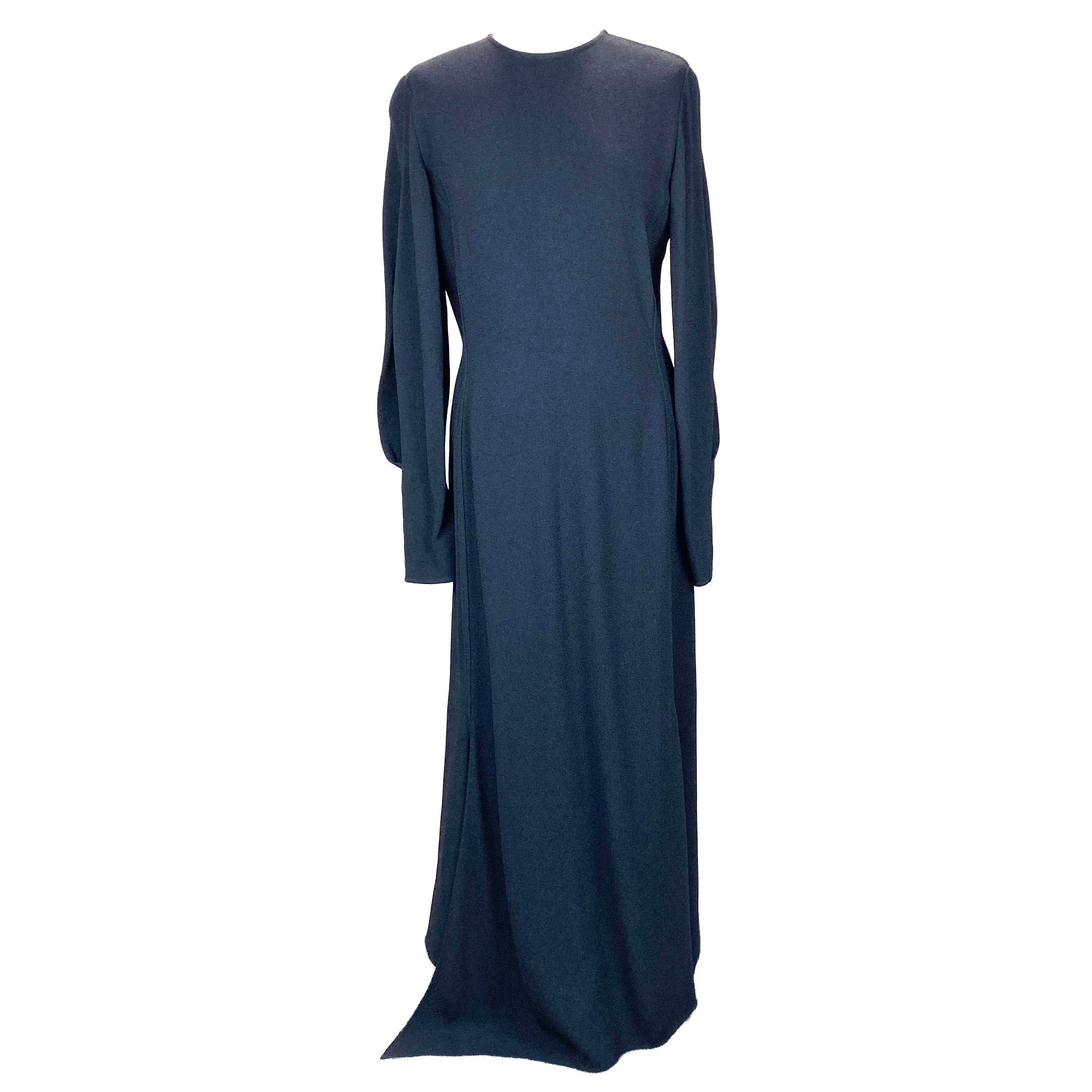 Victoria Beckham Navy Textured Crepe Maxi Dress L
