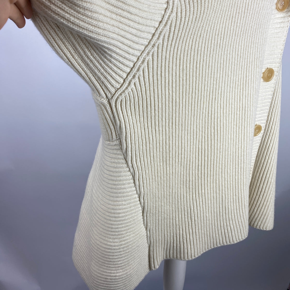 Alaia £2200 Cream Wool & Cashmere Chunky Rib Knit Cardigan XL