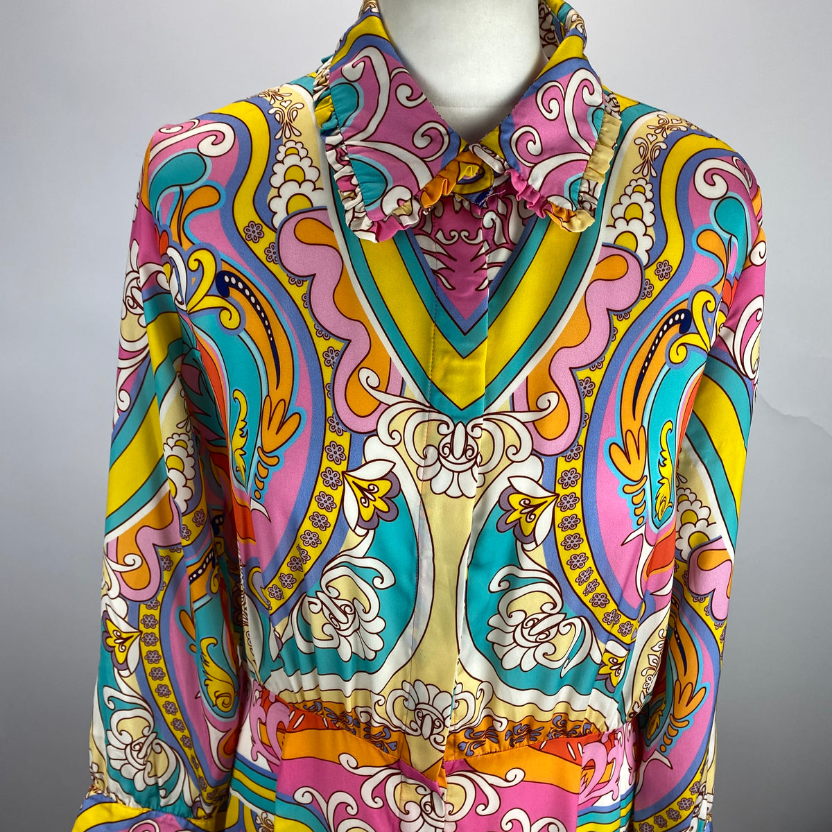 Borgo De Nor Brights Paisley Silk Maxi Shirtdress L