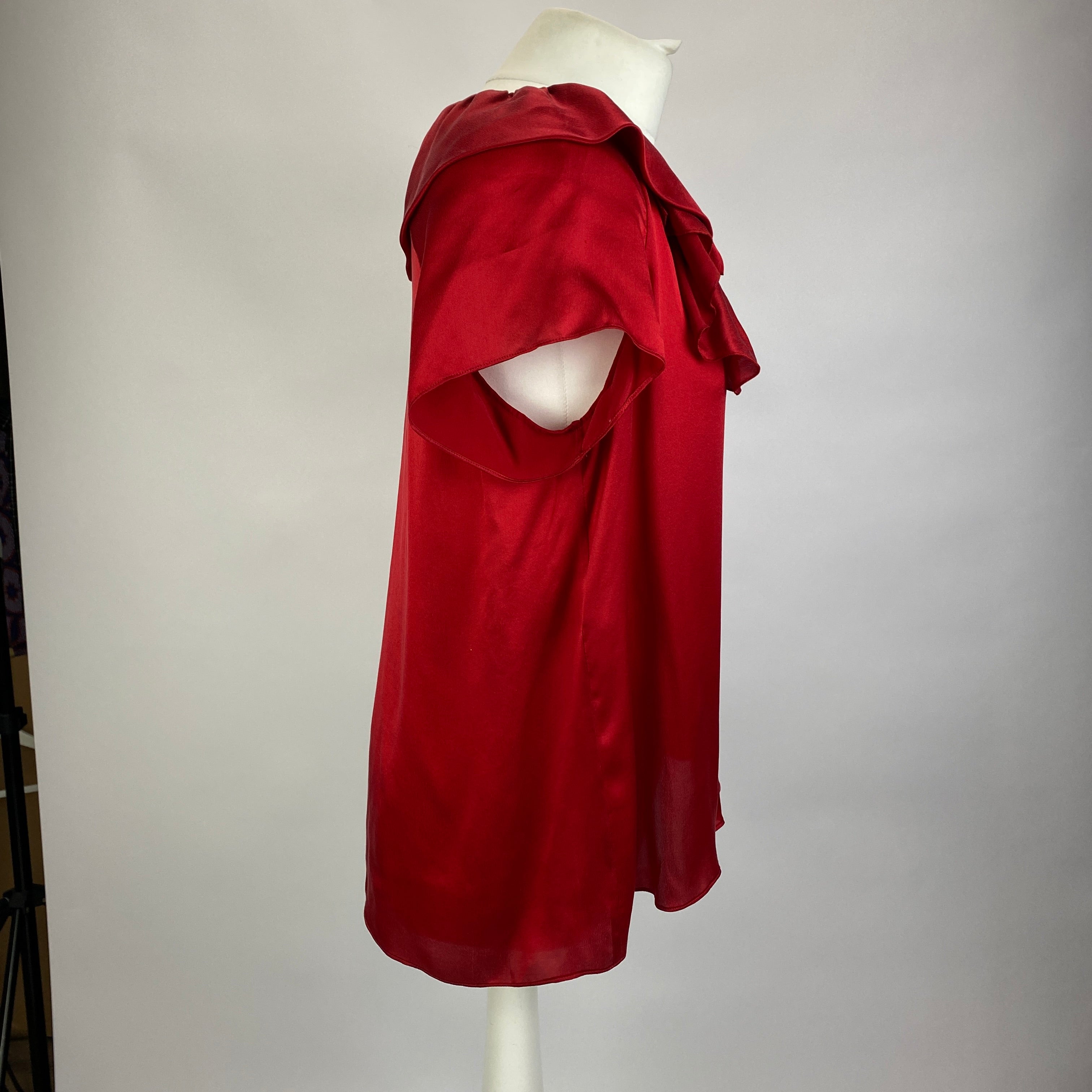 Moschino New Ruby Silk Satin Ruffled Blouse M