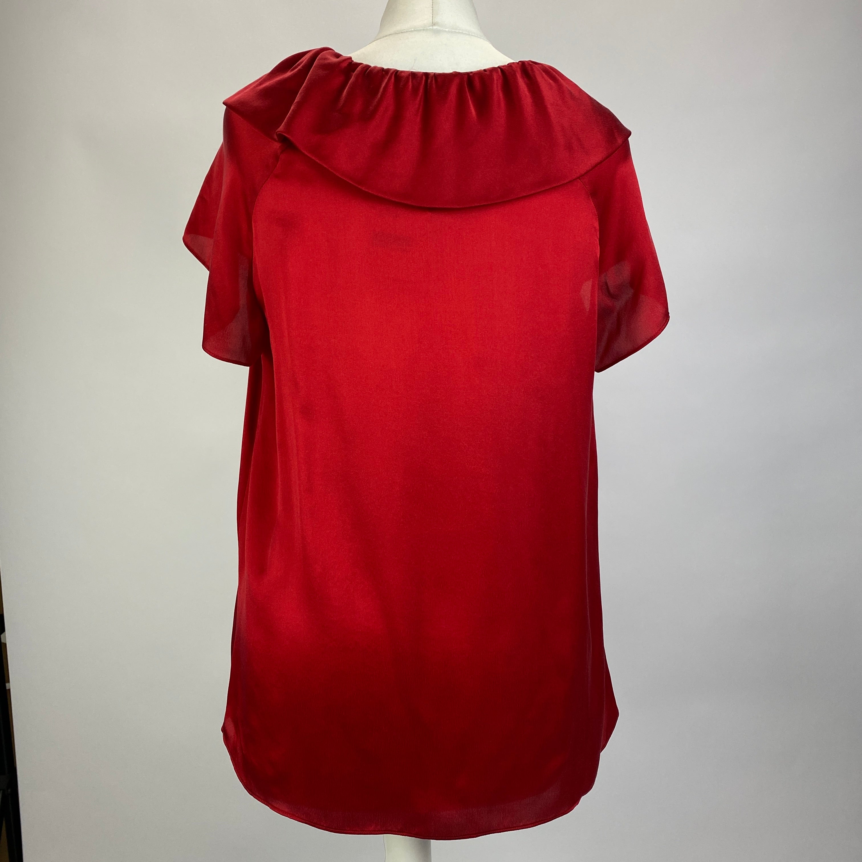 Moschino New Ruby Silk Satin Ruffled Blouse M