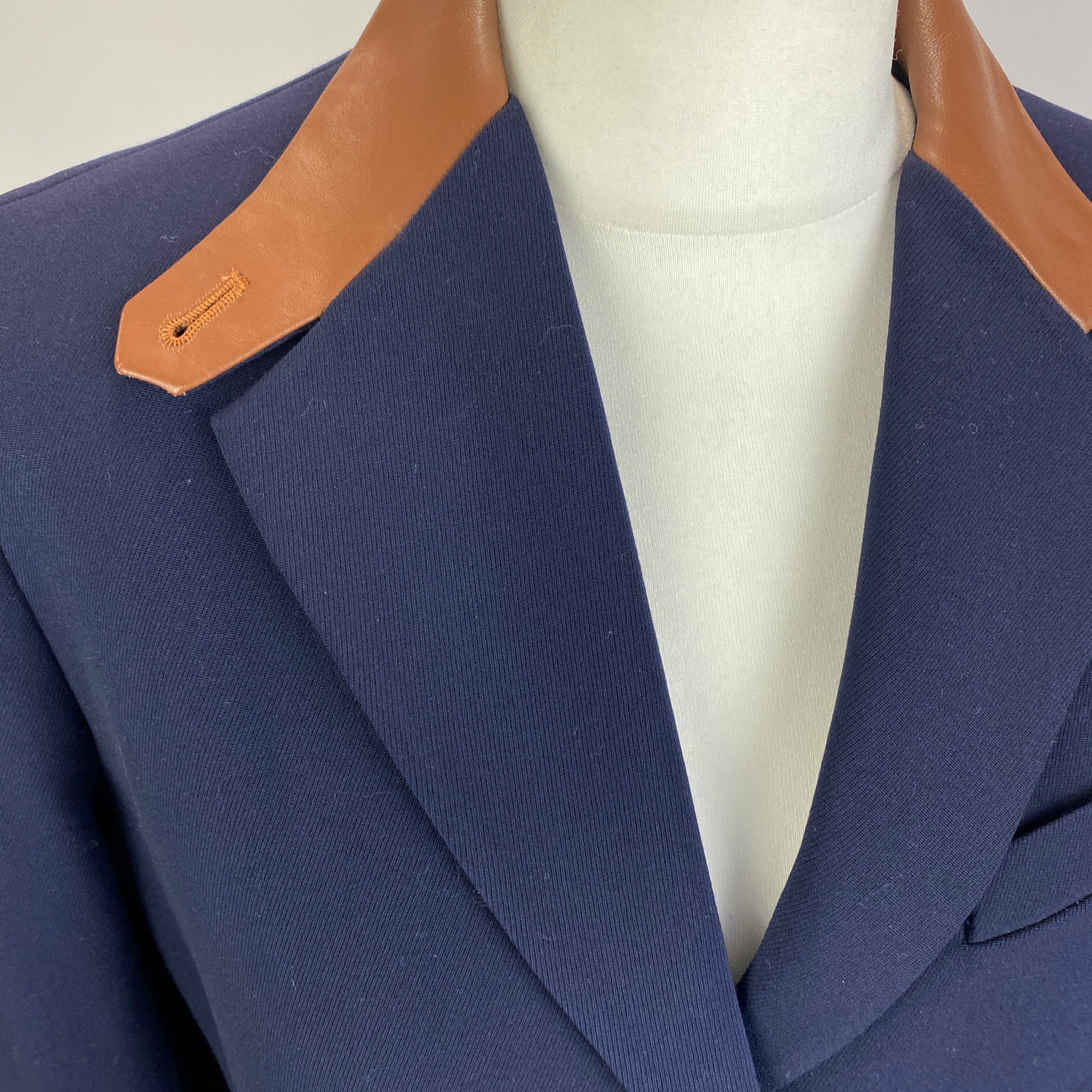 Ralph Lauren Navy Wool Blazer with Leather Trim L