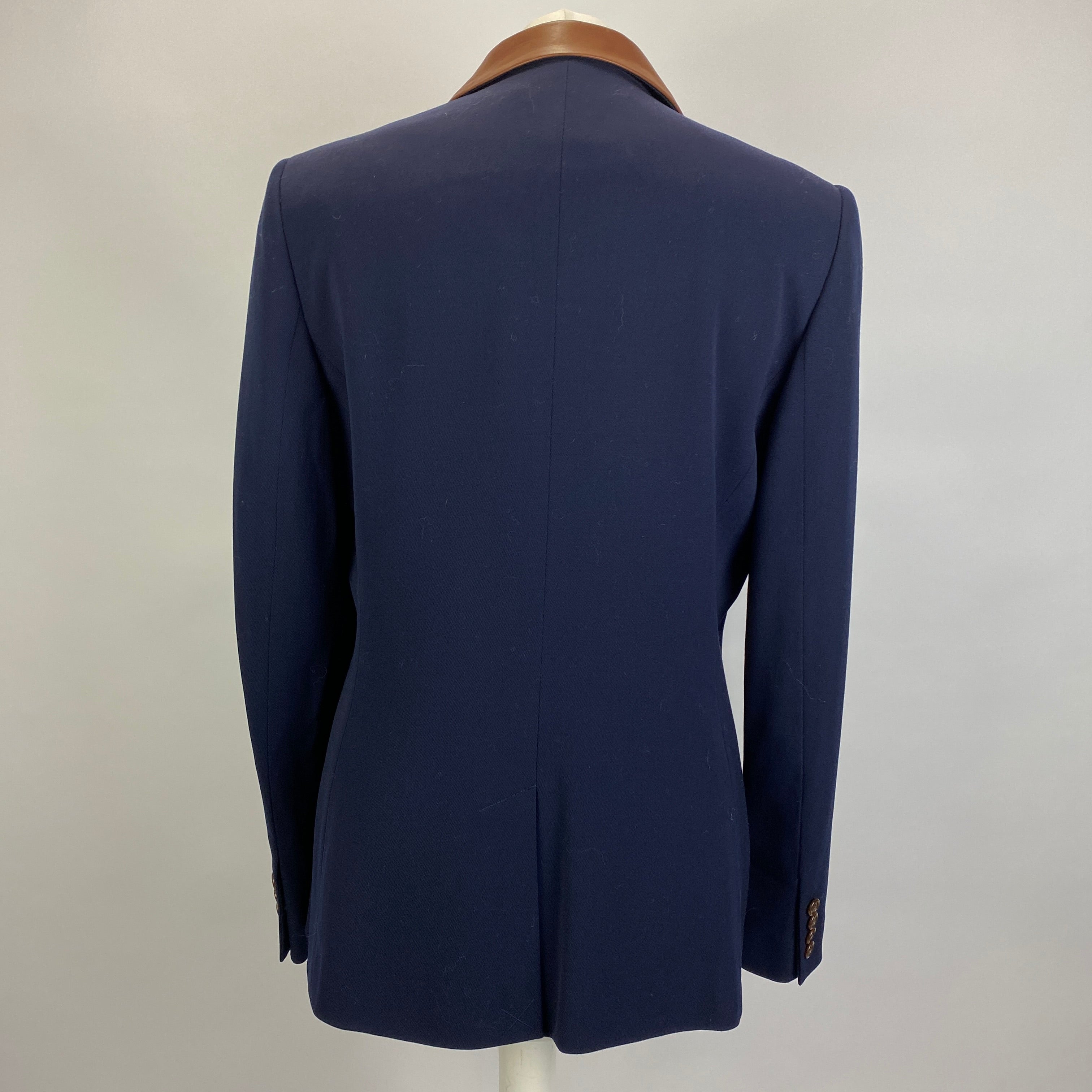 Ralph Lauren Navy Wool Blazer with Leather Trim L
