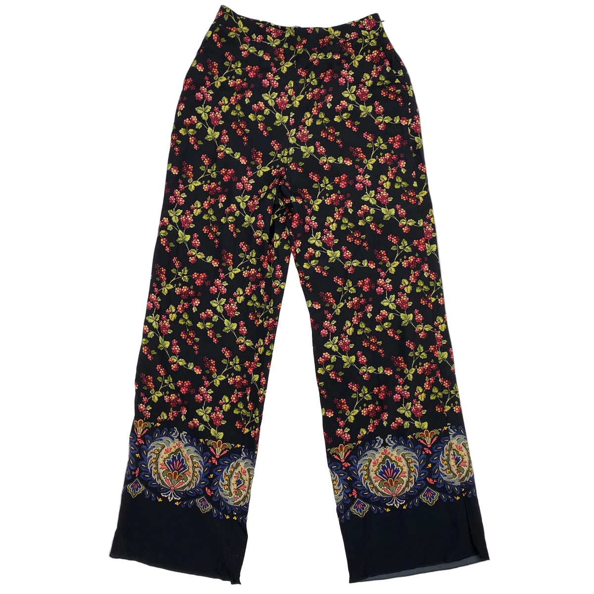 Etro New £890 Black Berry Print Silk Palazzo Pants L