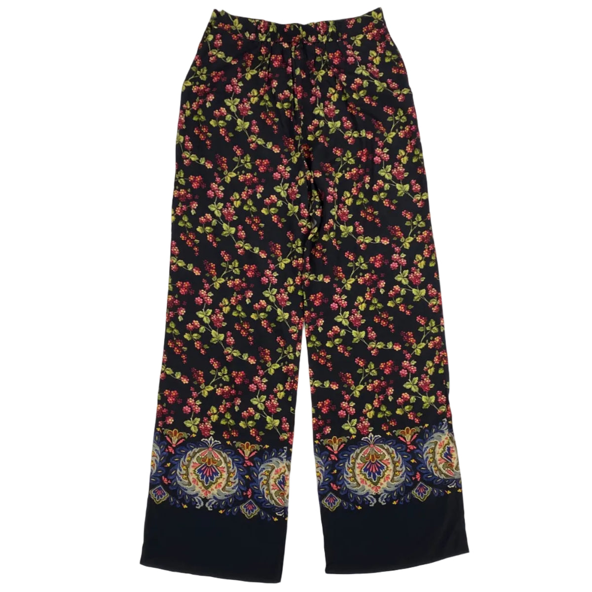 Etro New £890 Black Berry Print Silk Palazzo Pants L