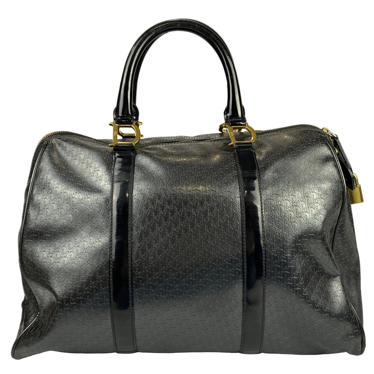 Christian Dior Vintage 2001 Black Logo Leather Boston Bag