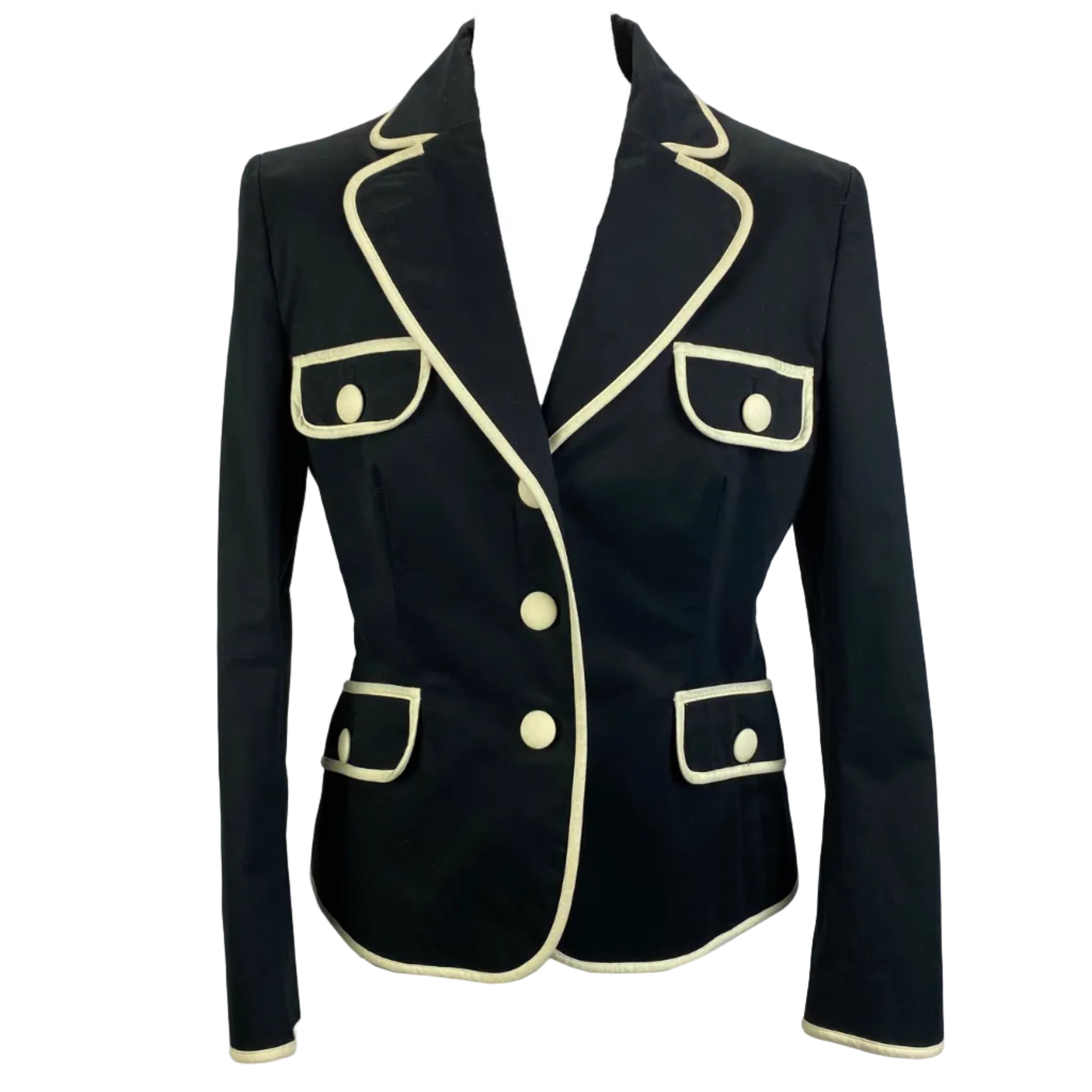 Moschino Black Cotton Blazer with Cream Trim L