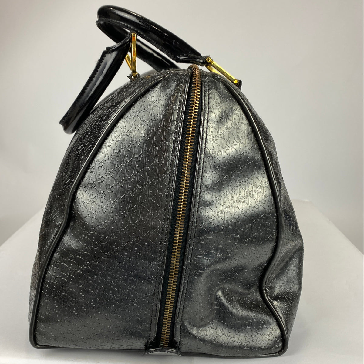 Christian Dior Vintage 2001 Black Logo Leather Boston Bag
