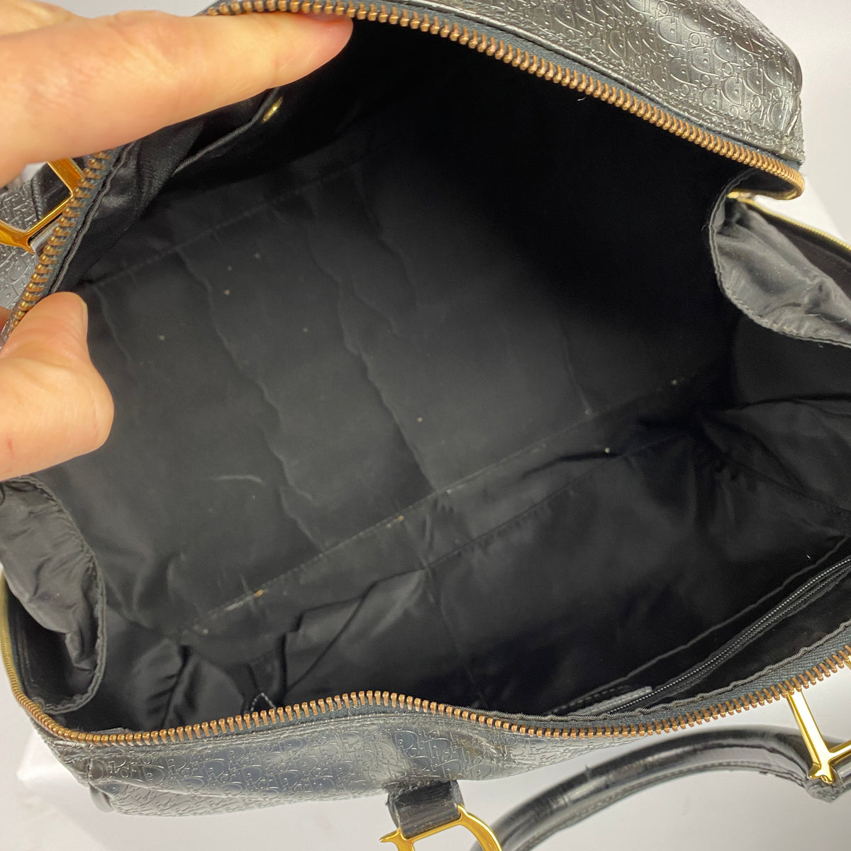 Christian Dior Vintage 2001 Black Logo Leather Boston Bag