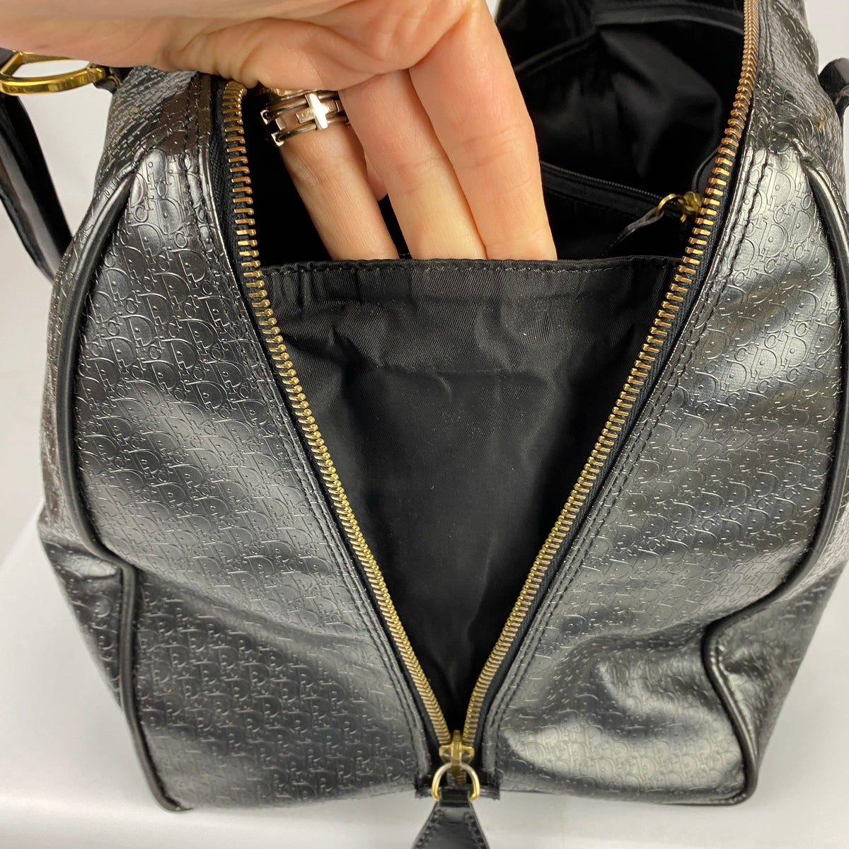 Christian Dior Vintage 2001 Black Logo Leather Boston Bag