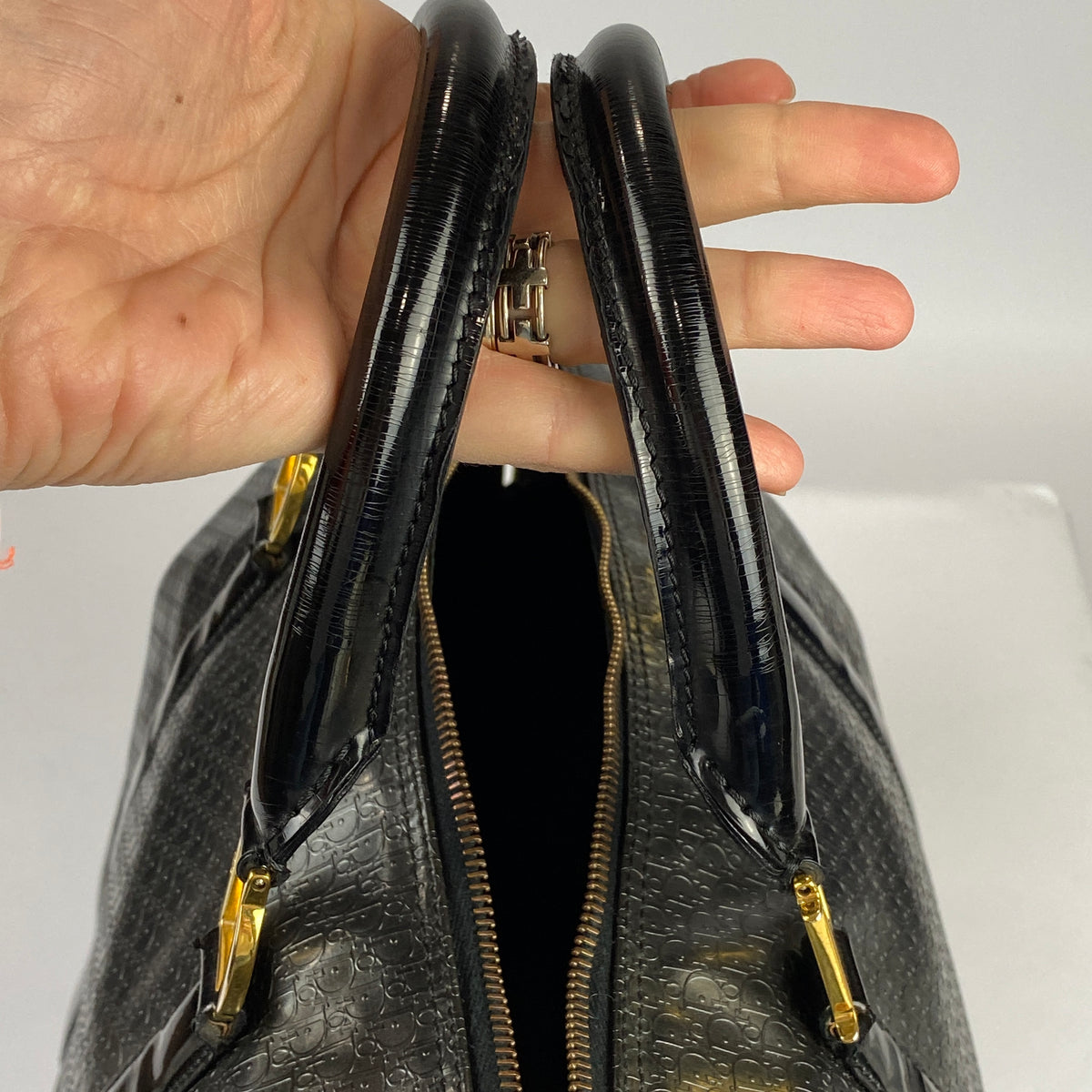Christian Dior Vintage 2001 Black Logo Leather Boston Bag
