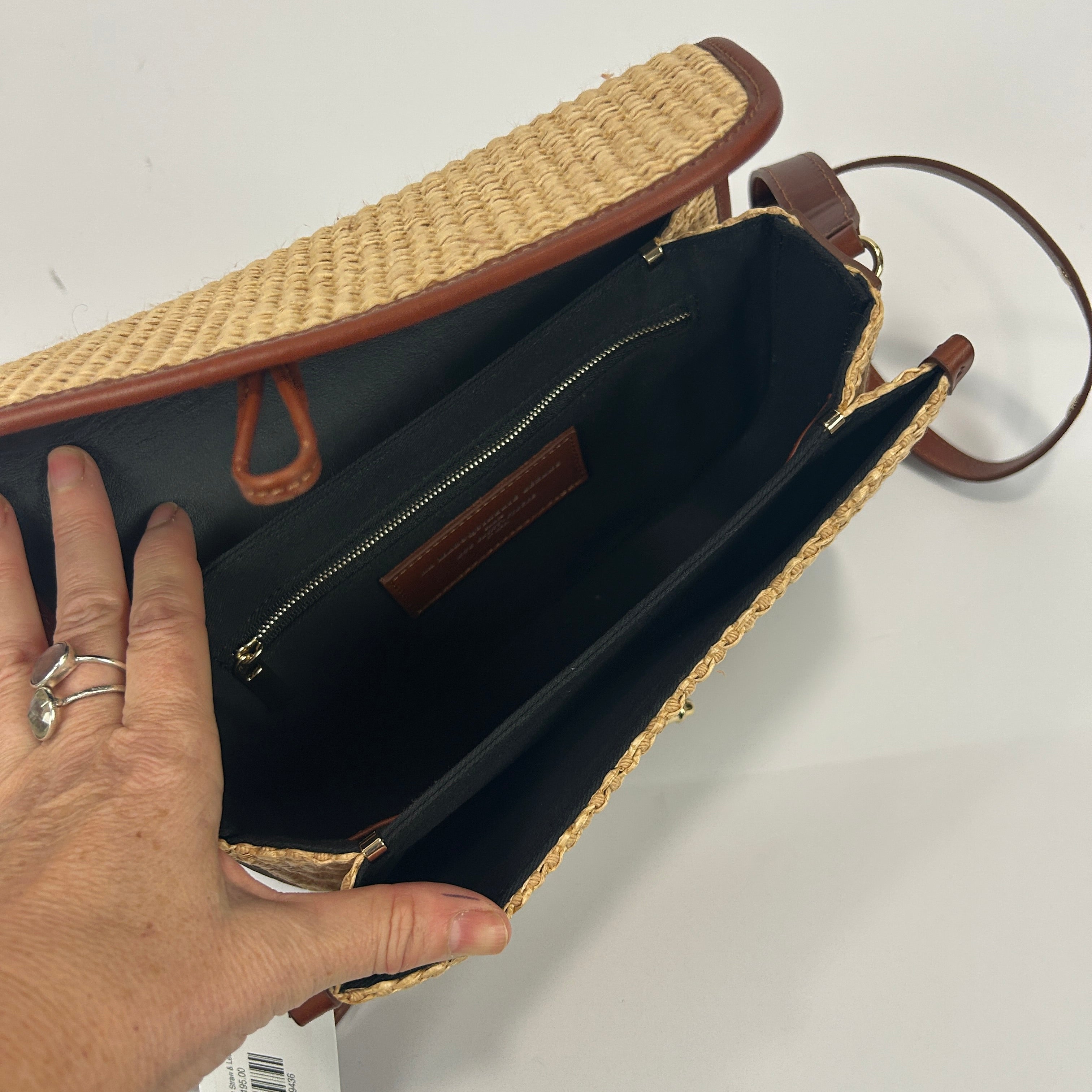 Sezane New £355 Woven Straw & Leather Crossbody Bag