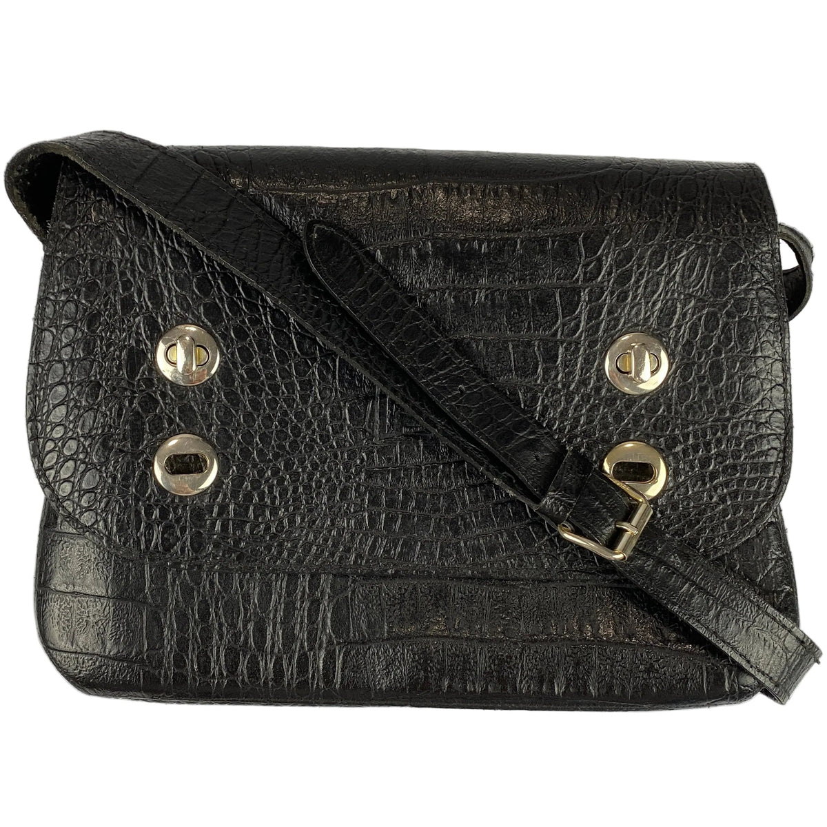 Fendi Vintage Black Embossed Croc Crossbody Bag