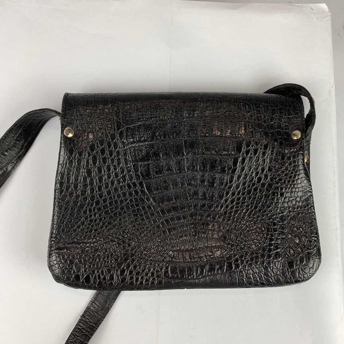 Fendi Vintage Black Embossed Croc Crossbody Bag