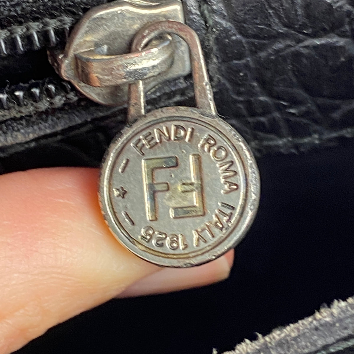 Fendi Vintage Black Embossed Croc Crossbody Bag