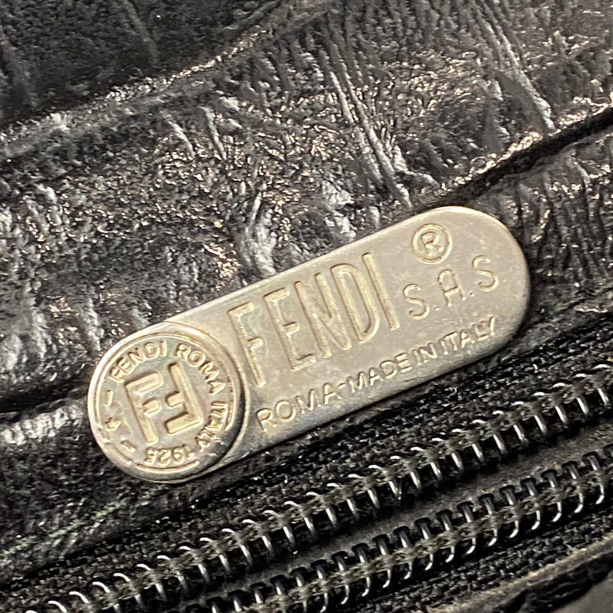 Fendi Vintage Black Embossed Croc Crossbody Bag