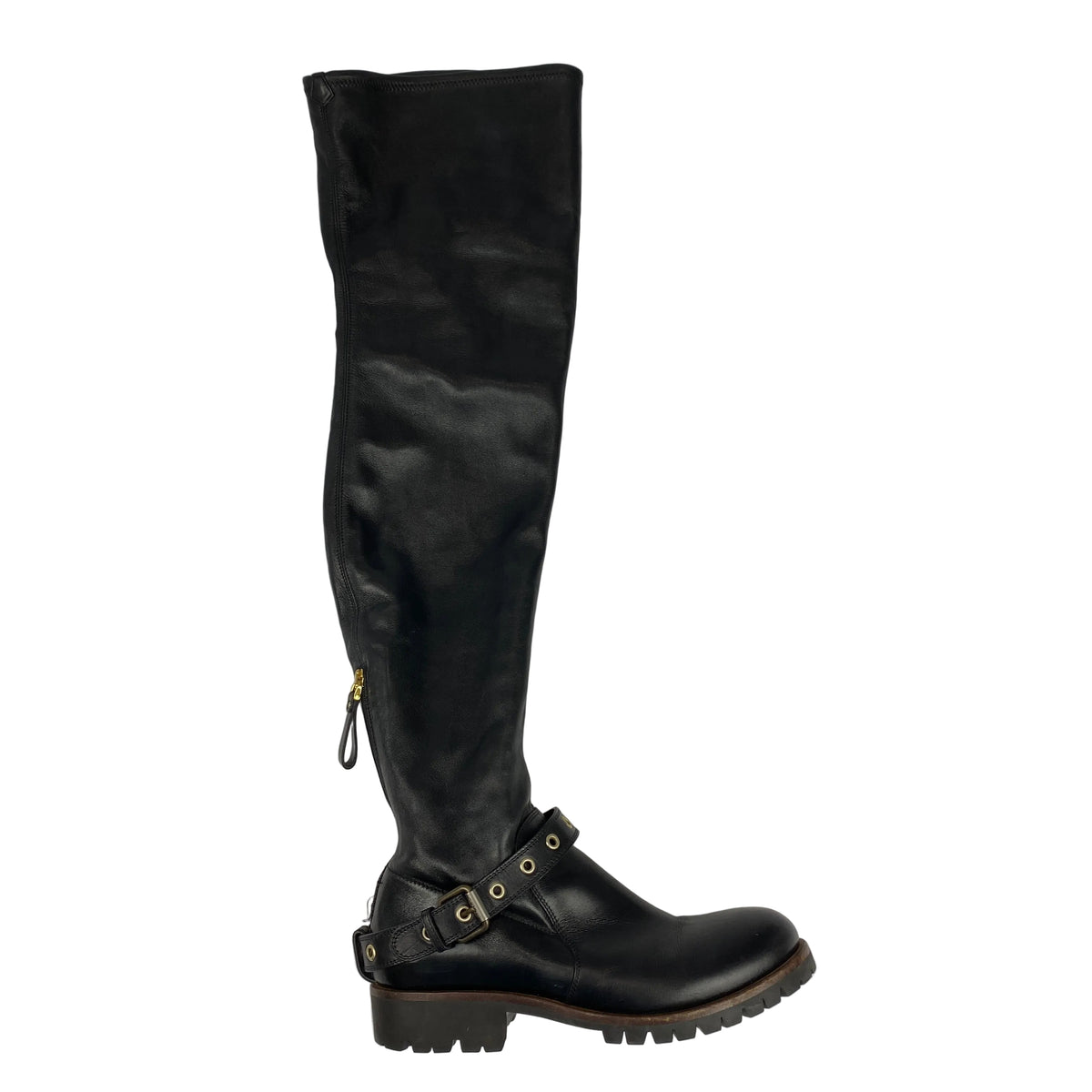 Sergio Rossi Black Over The Knee Biker Boots 39.5