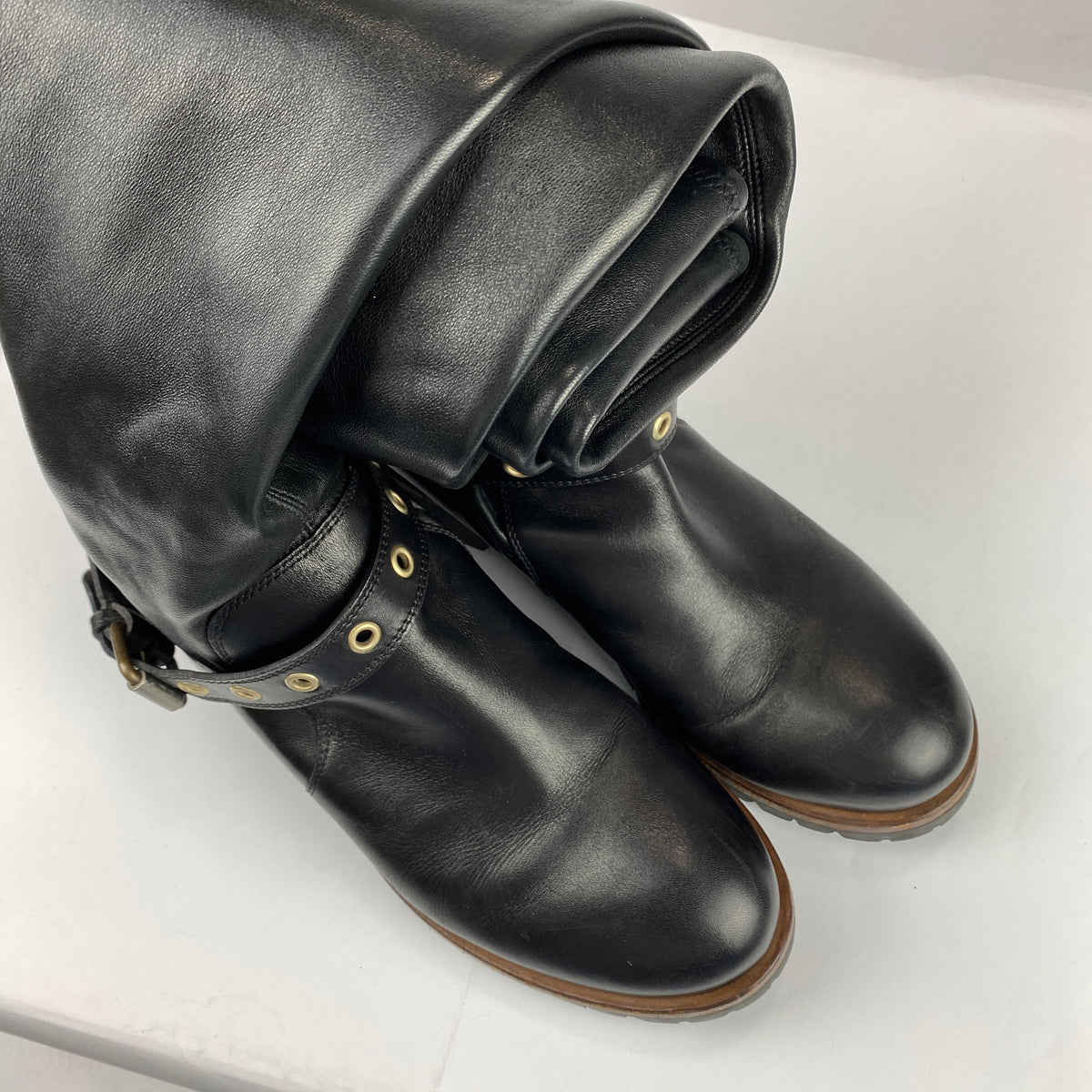 Sergio Rossi Black Over The Knee Biker Boots 39.5