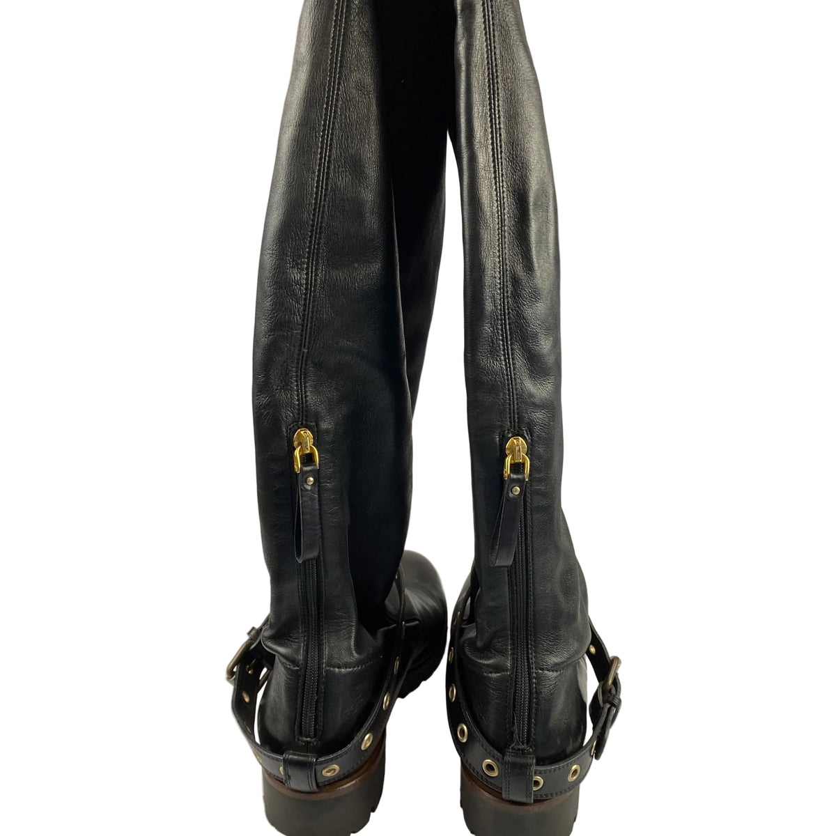 Sergio Rossi Black Over The Knee Biker Boots 39.5