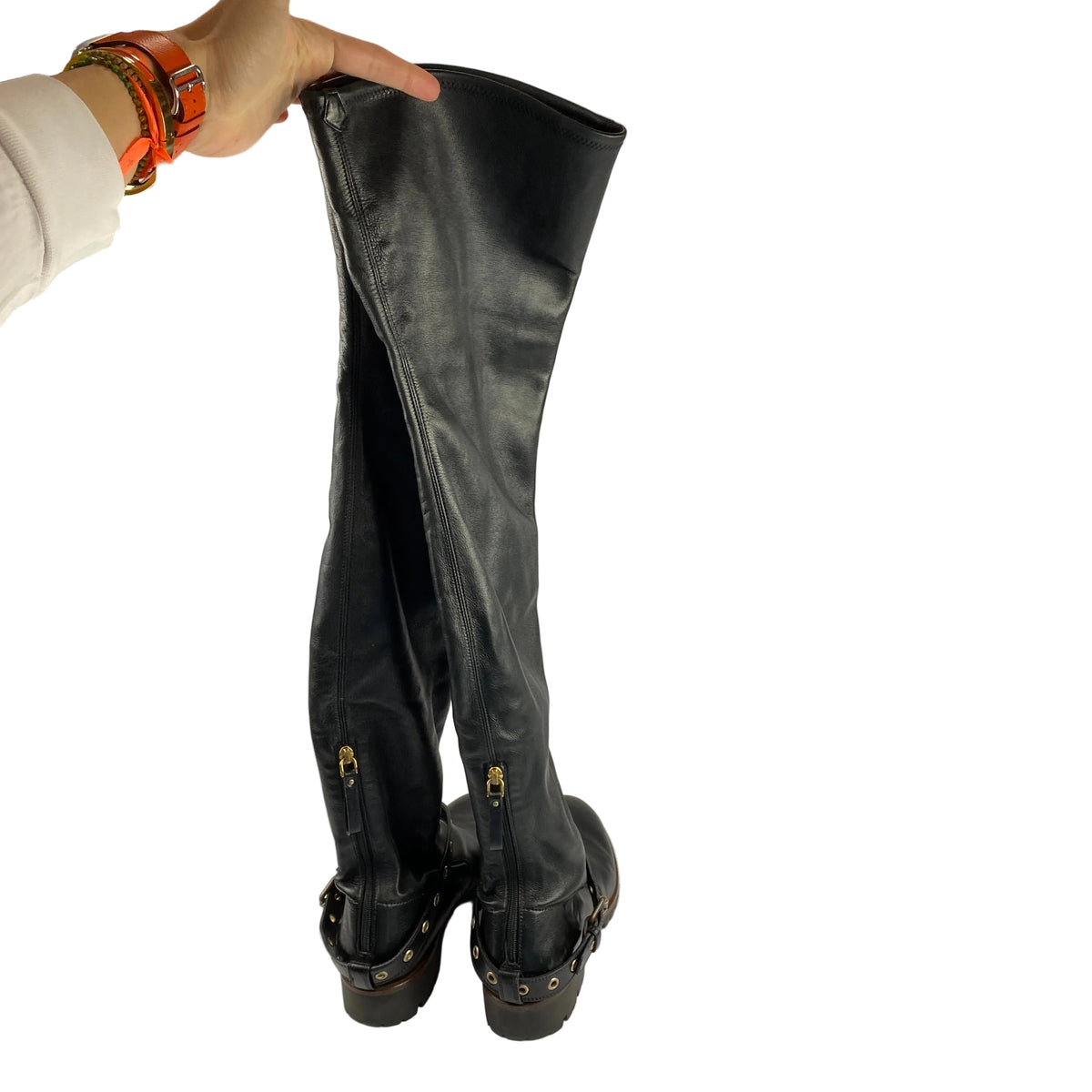 Sergio Rossi Black Over The Knee Biker Boots 39.5