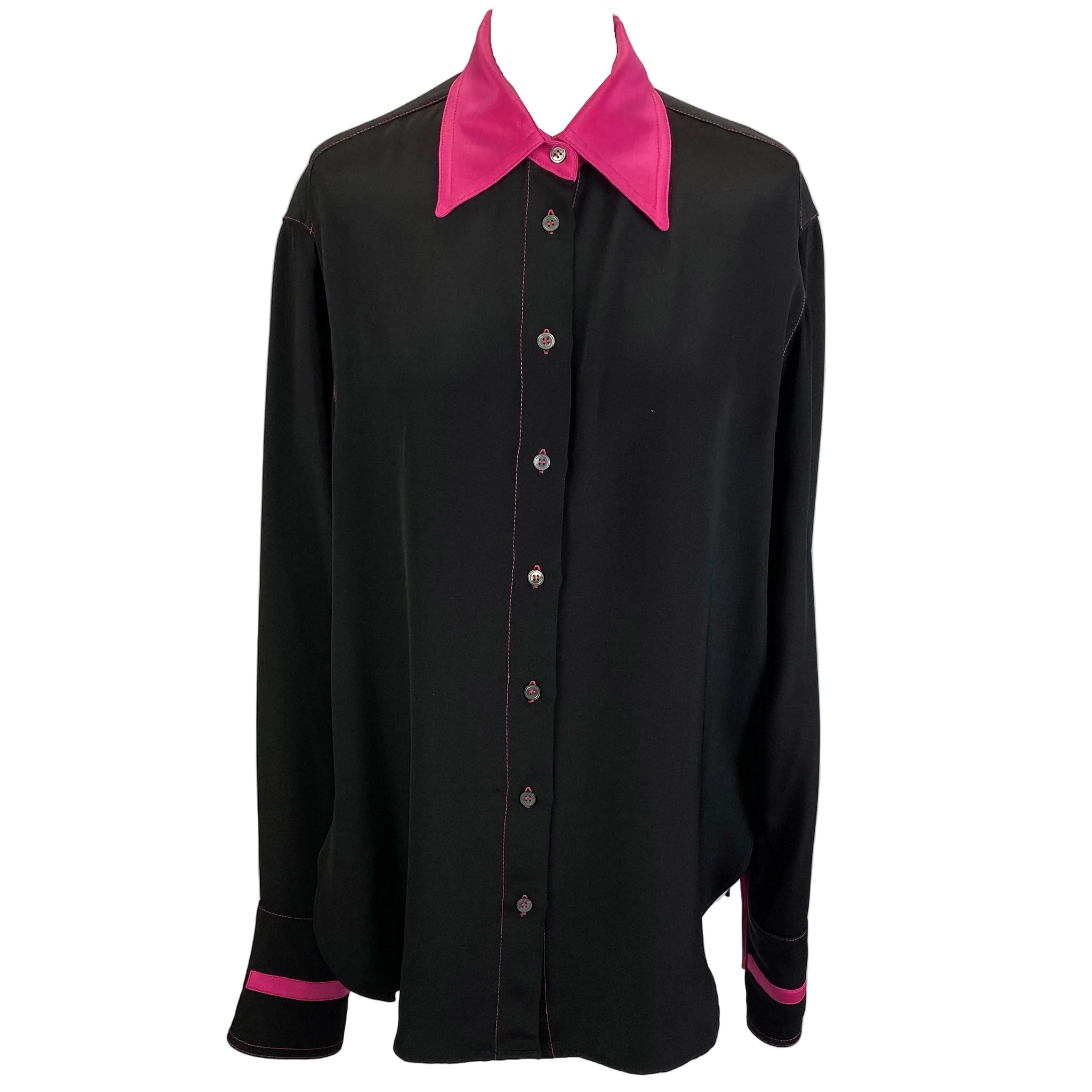 Serena Bute Black & Pink Heavy Silk Longline Shirt M