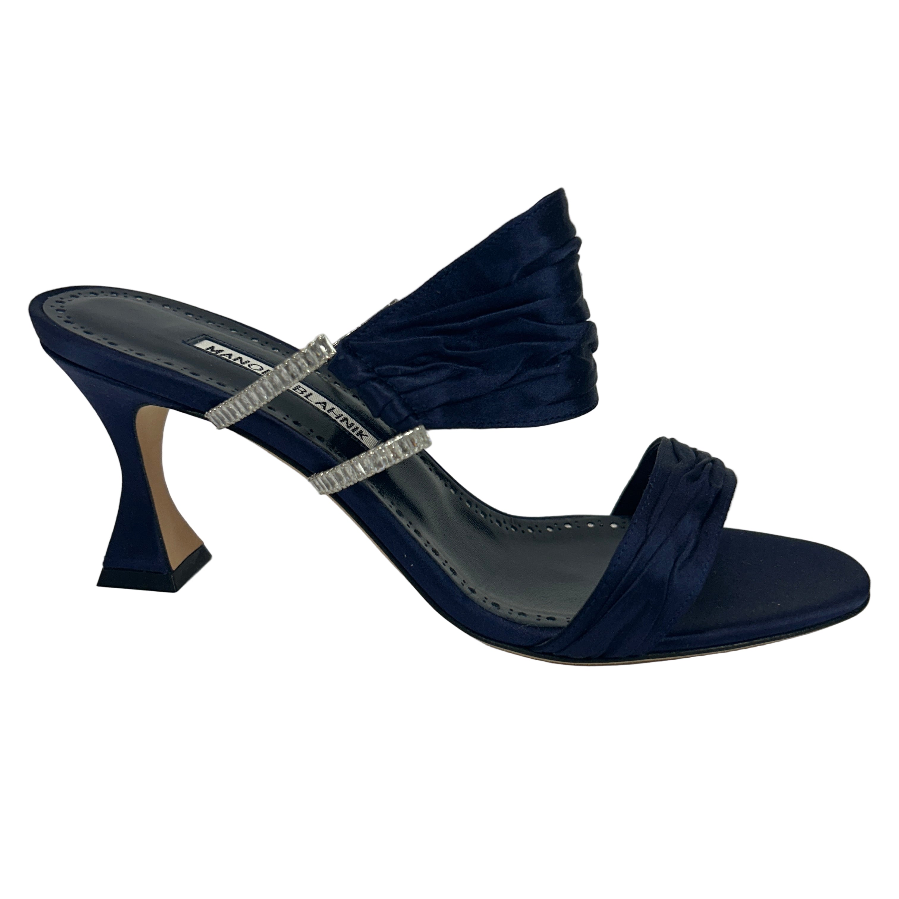 Manolo Blahnik New £975 Navy Satin Chinap Mules 39