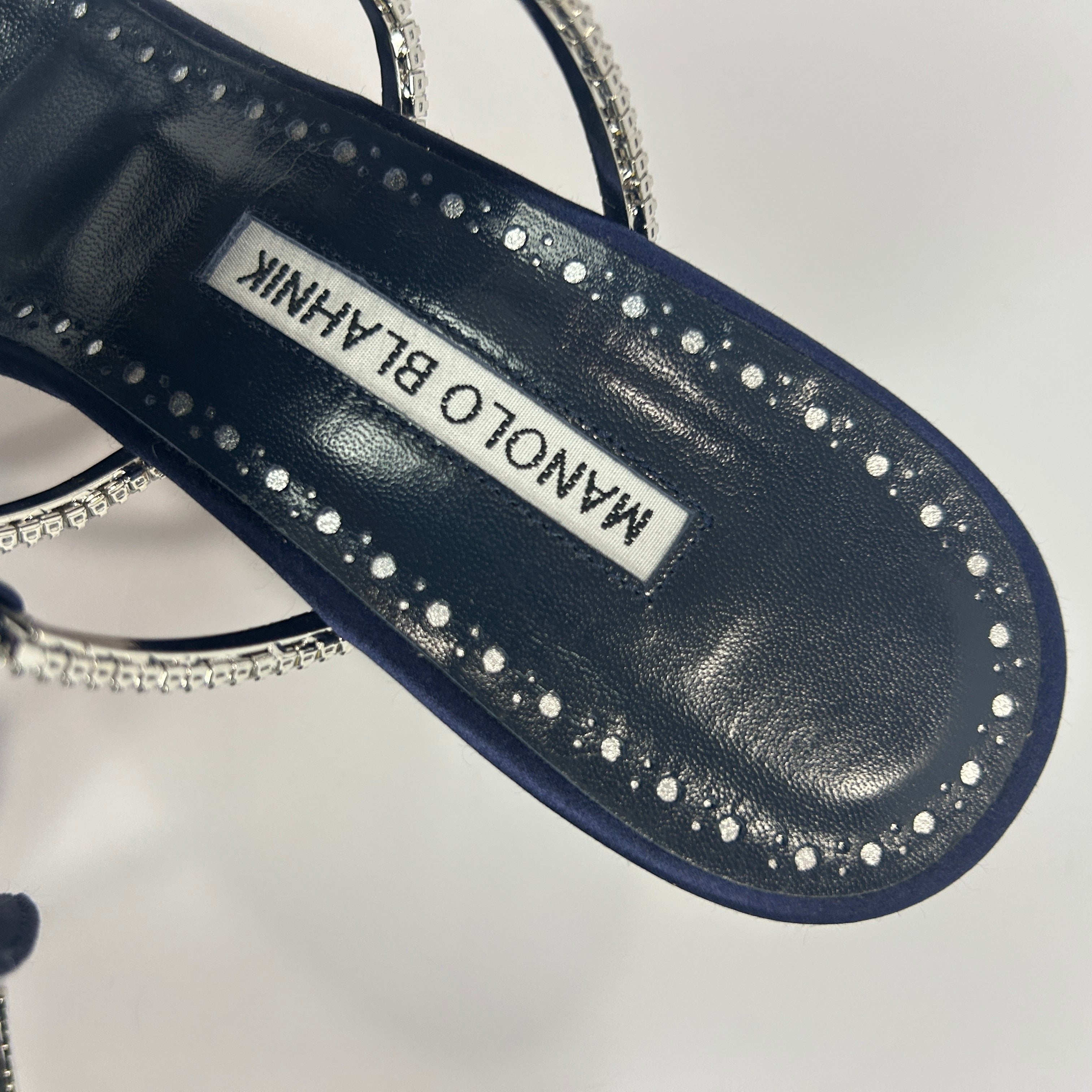 Manolo Blahnik New £975 Navy Satin Chinap Mules 39