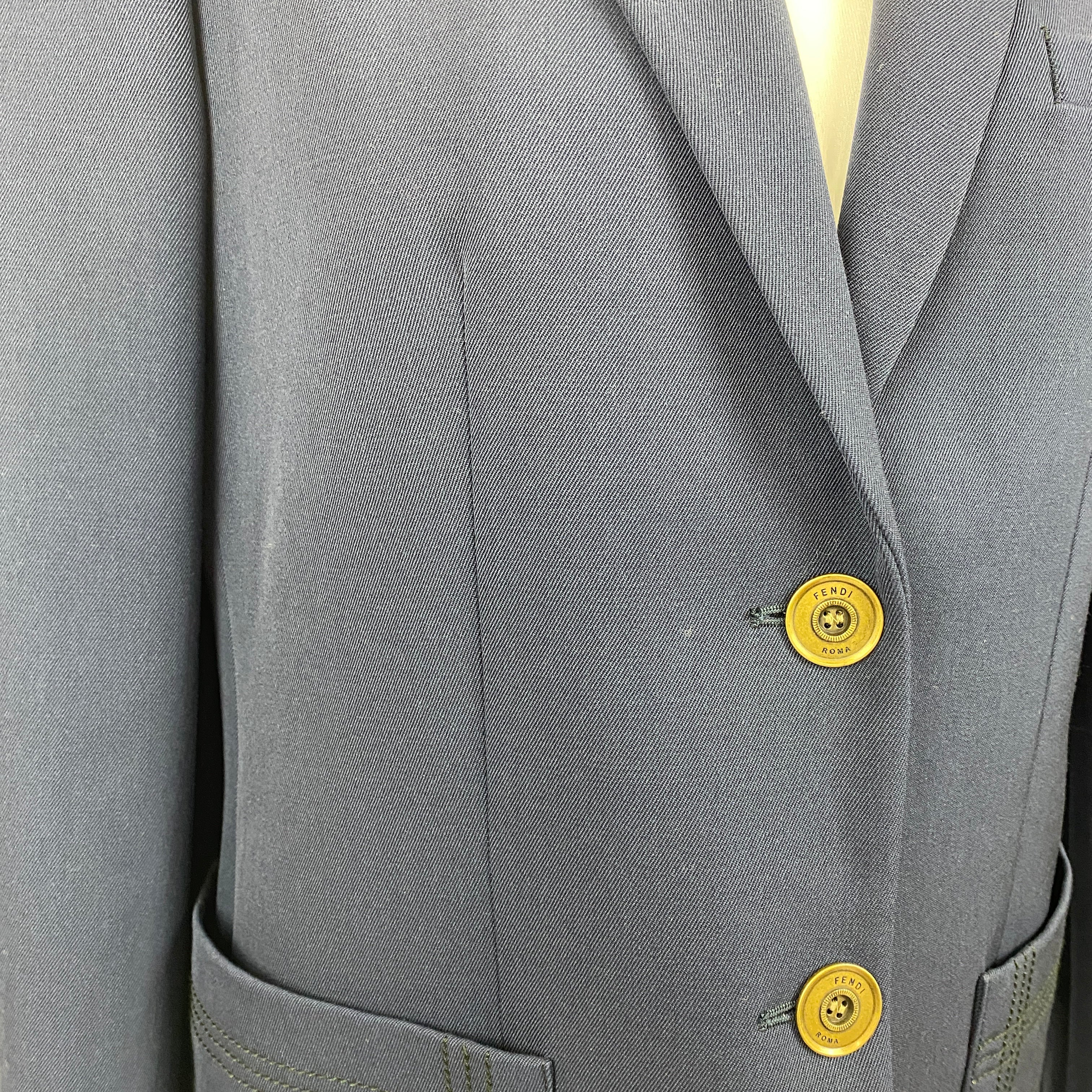 Fendi New £2360 Navy Wool Puff Sleeve Blazer L