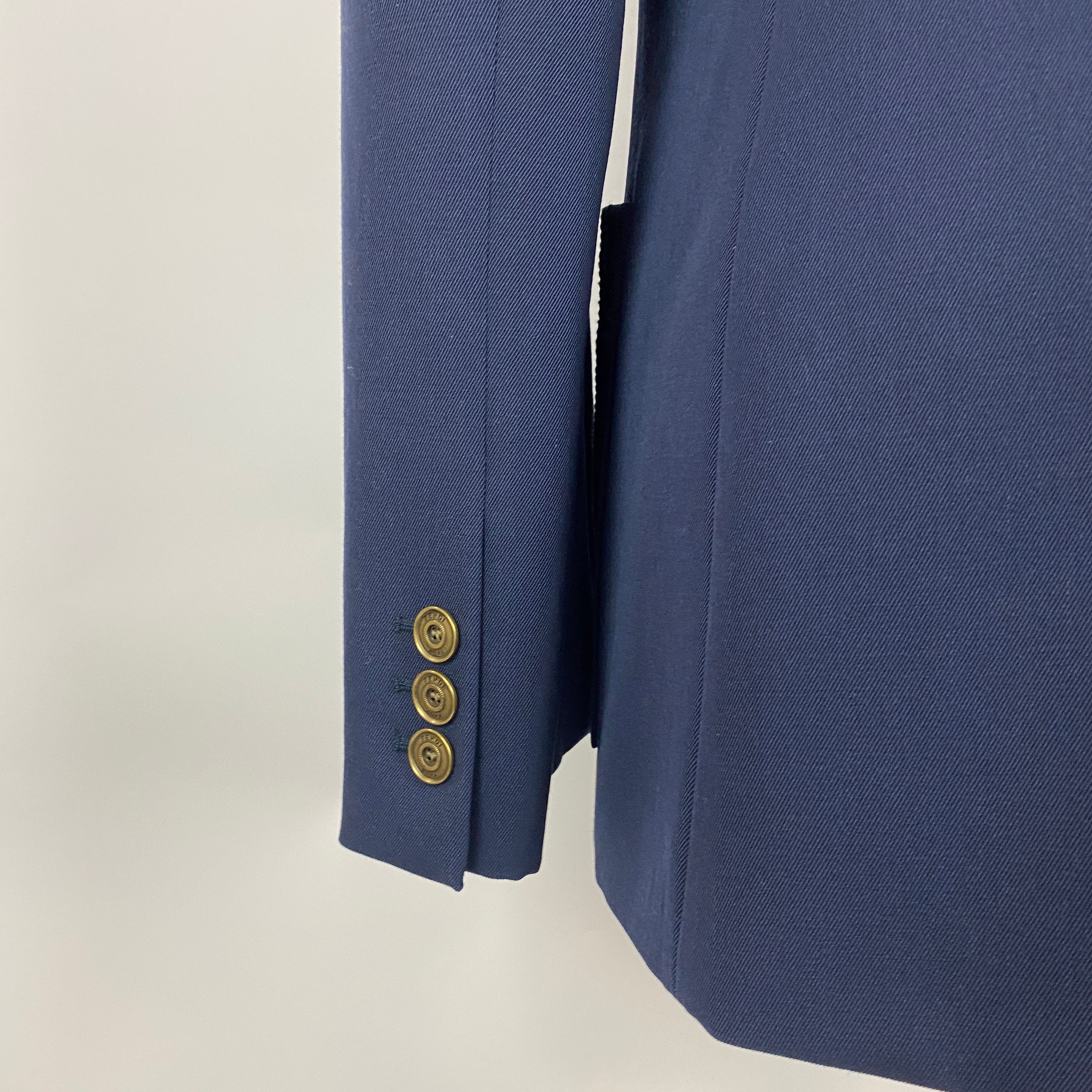 Fendi New £2360 Navy Wool Puff Sleeve Blazer L